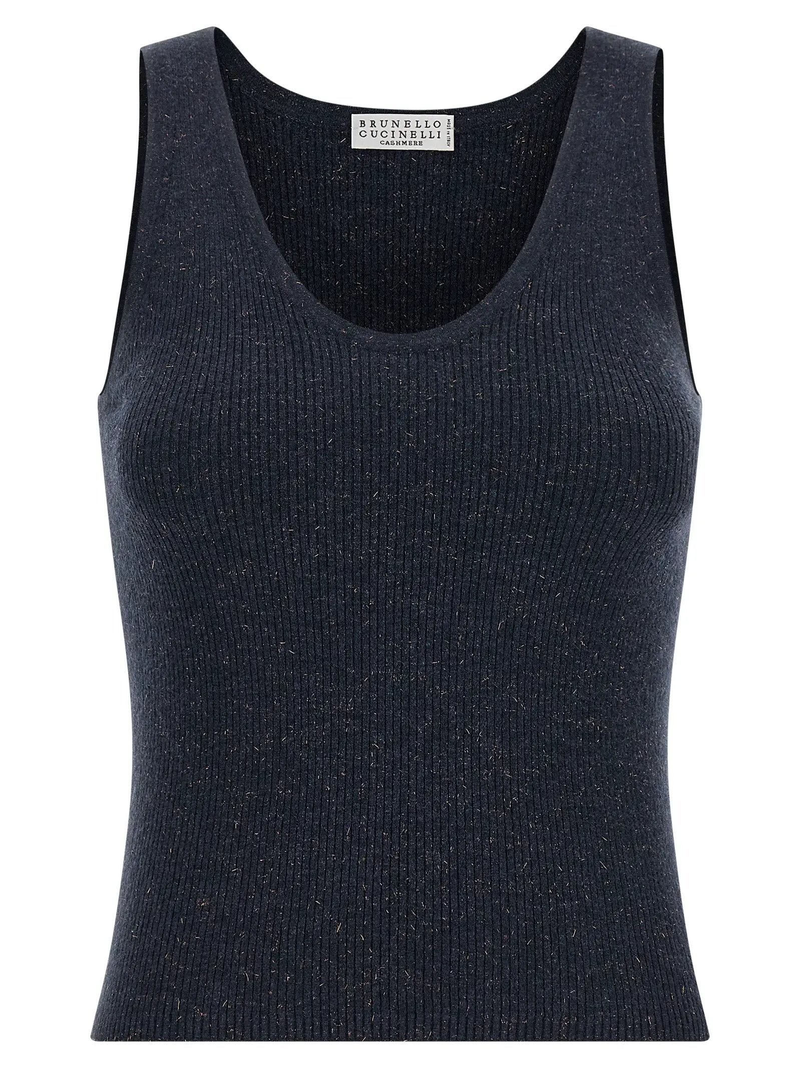 Brunello Cucinelli Blue Cashmere Sleeveles T-Shirt