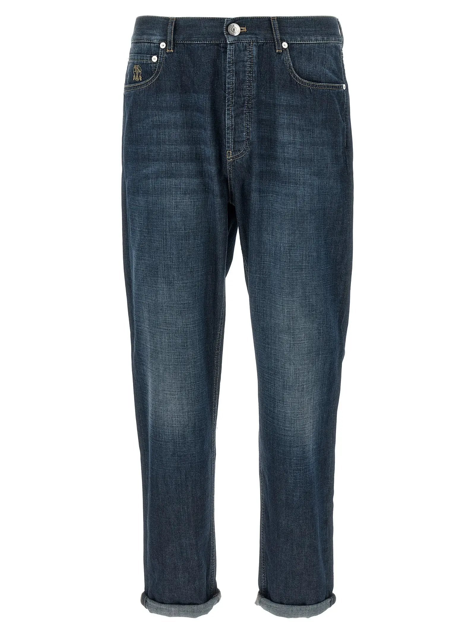 Brunello Cucinelli Blue Cotton Straight-Leg Jeans
