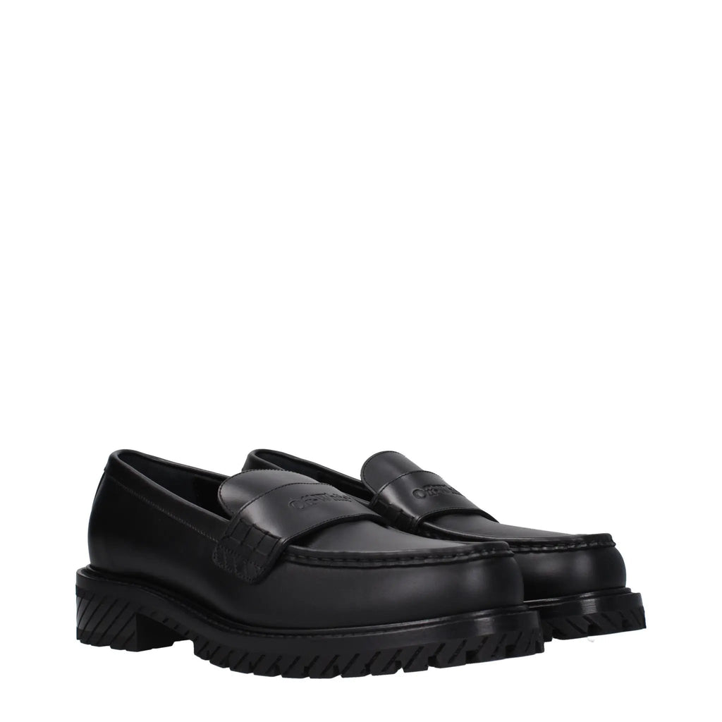 Off-White Black Leather Slip-On Loafers