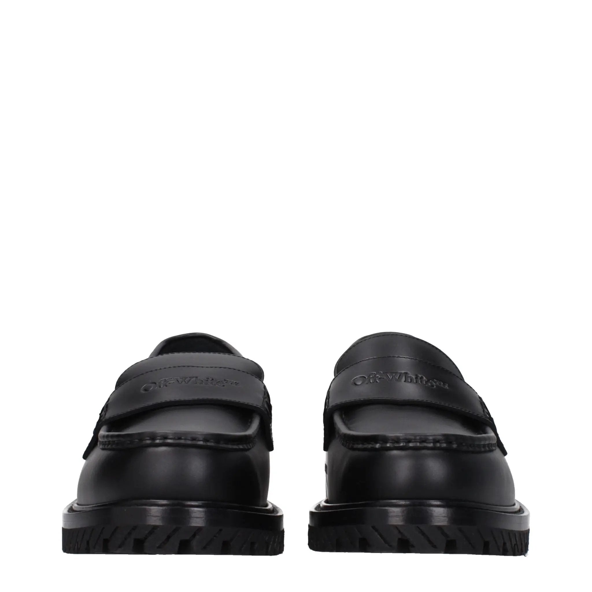 Off-White Black Leather Slip-On Loafers