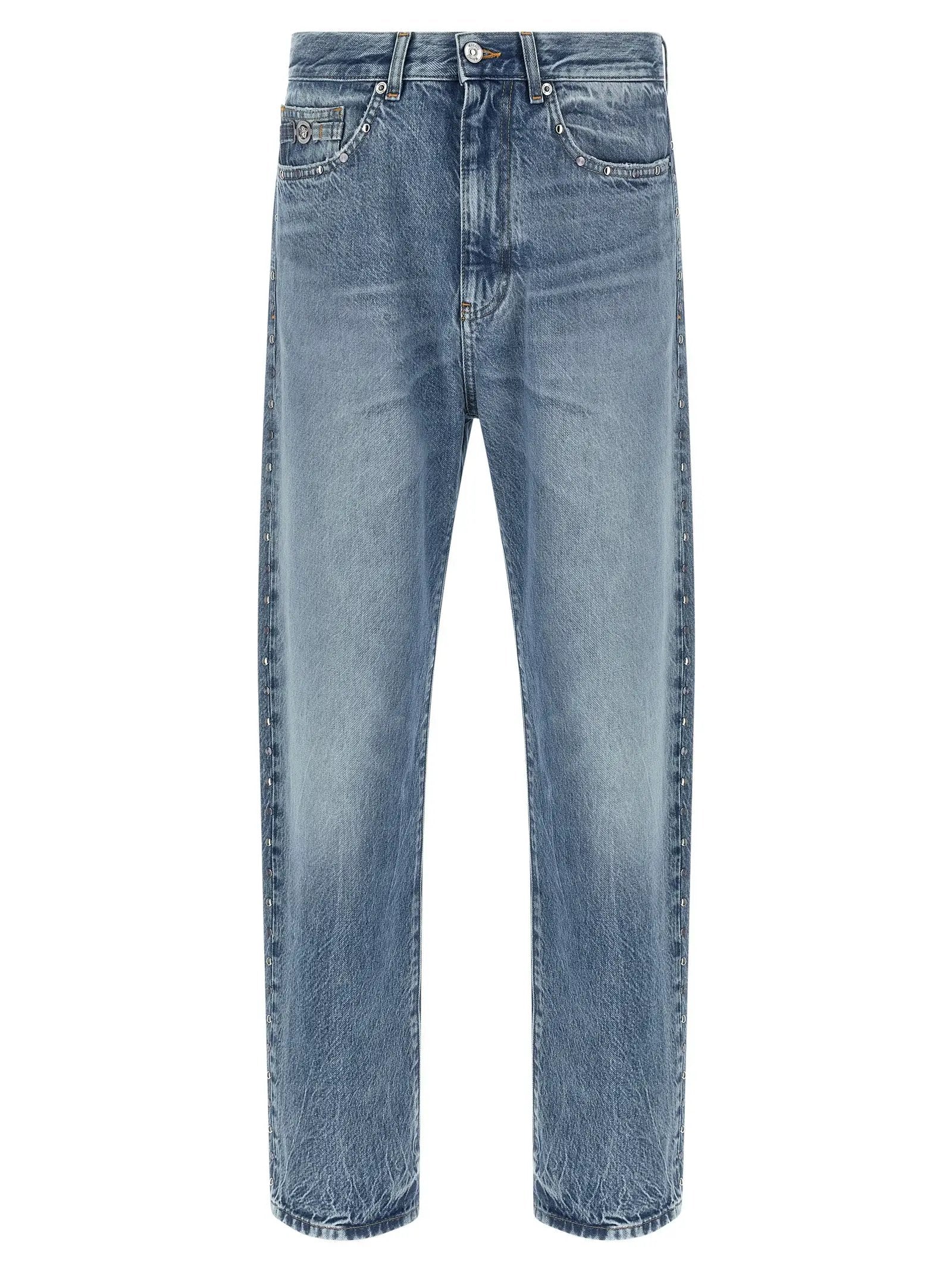 Versace Blue Cotton Straight-Leg Jeans