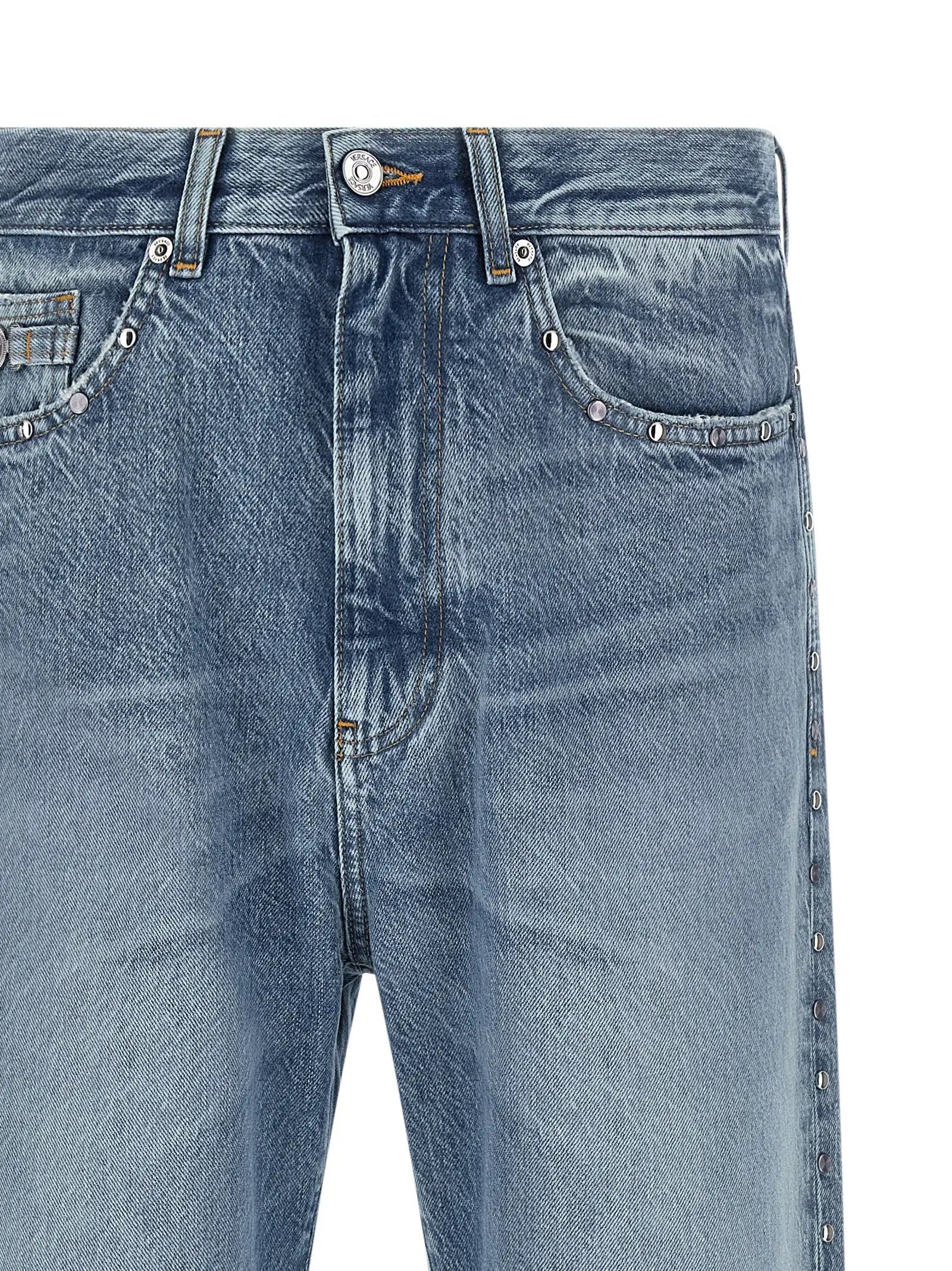 Versace Blue Cotton Straight-Leg Jeans