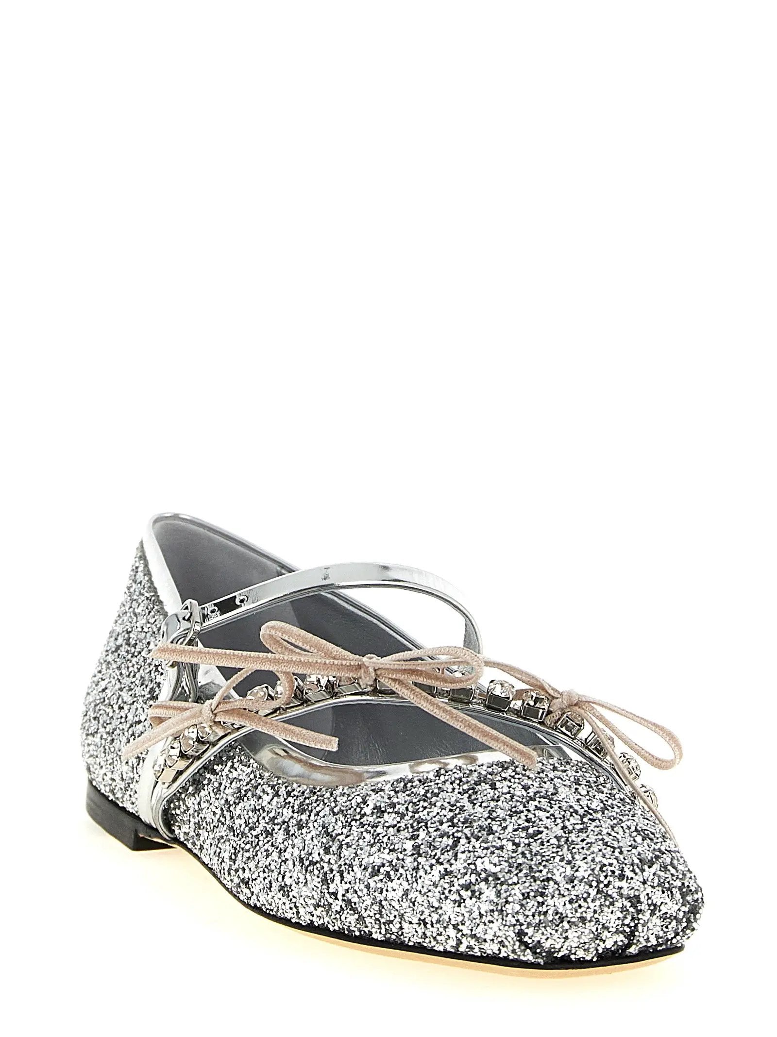 Jimmy Choo Silver Tencel Ballet Flats