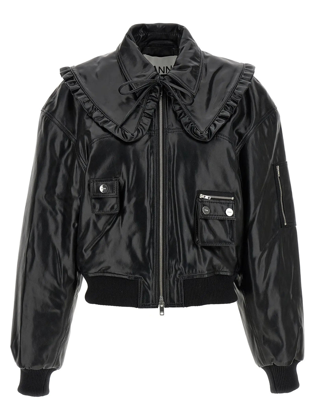 Ganni Black Leather Bomber