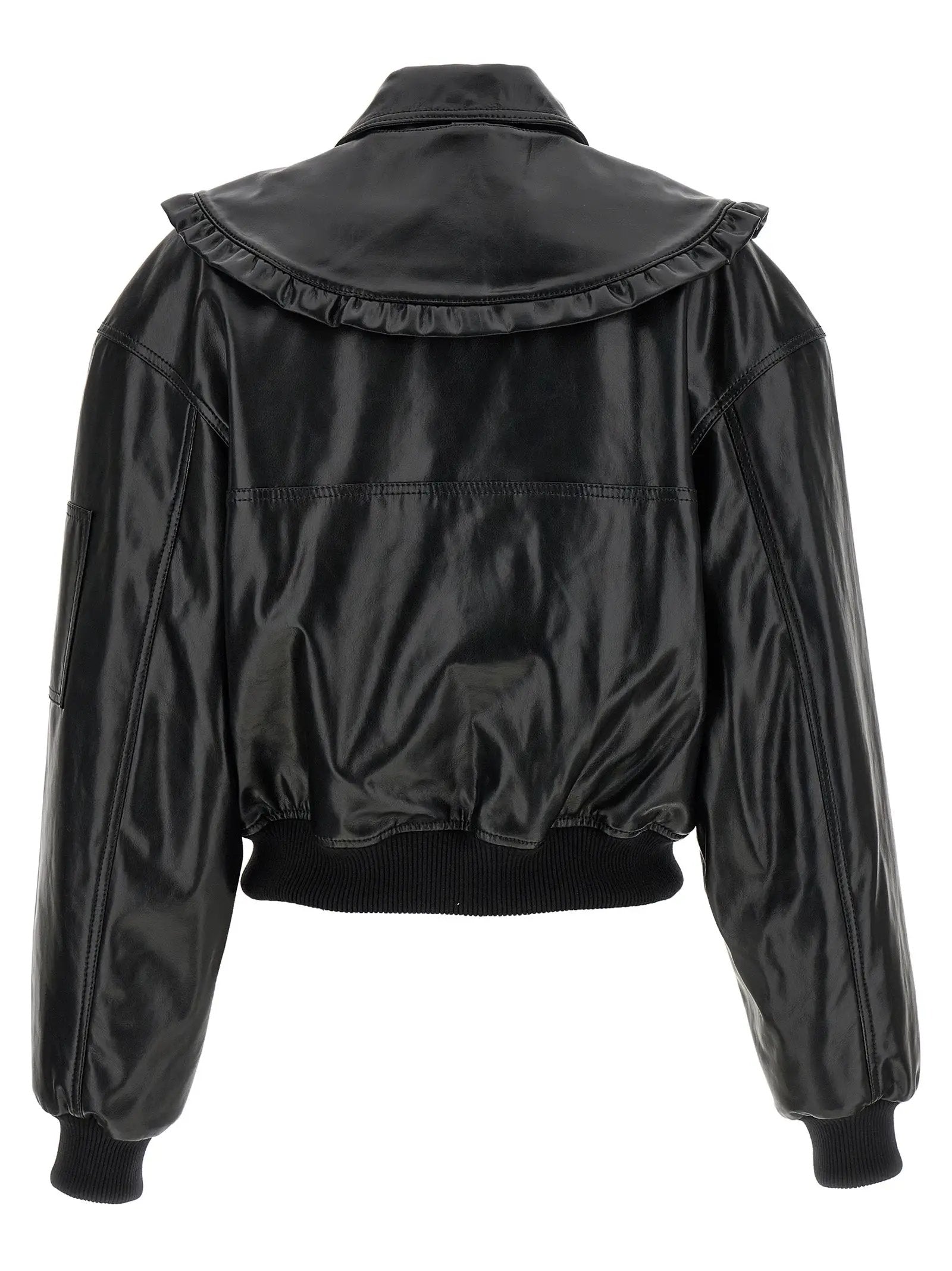 Ganni Black Leather Bomber
