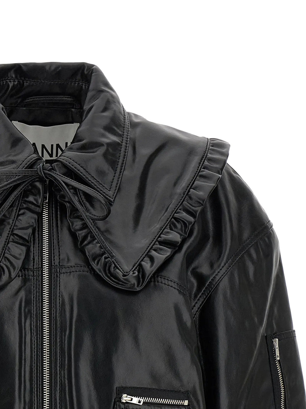 Ganni Black Leather Bomber
