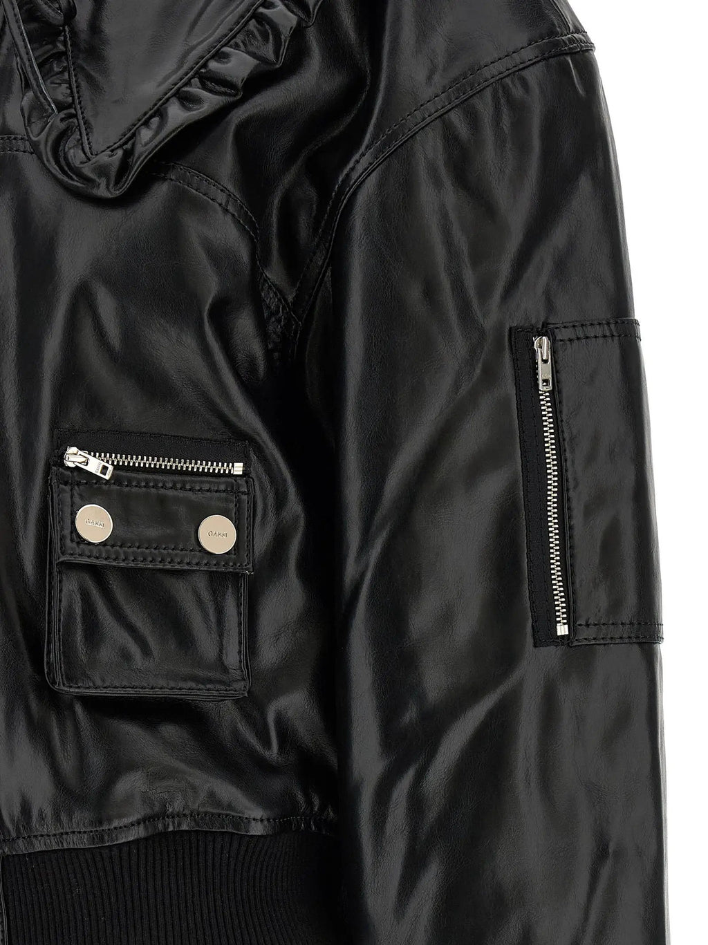 Ganni Black Leather Bomber