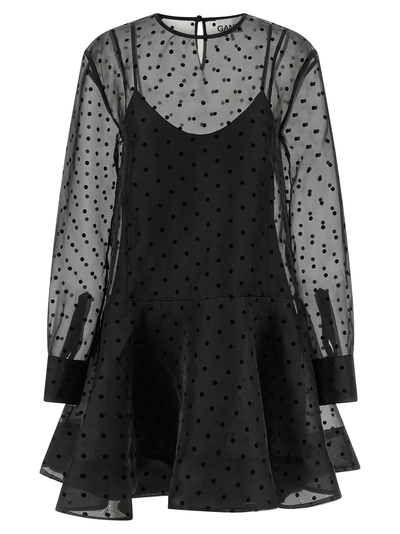 Ganni Black Recycled Polyester Short Dress