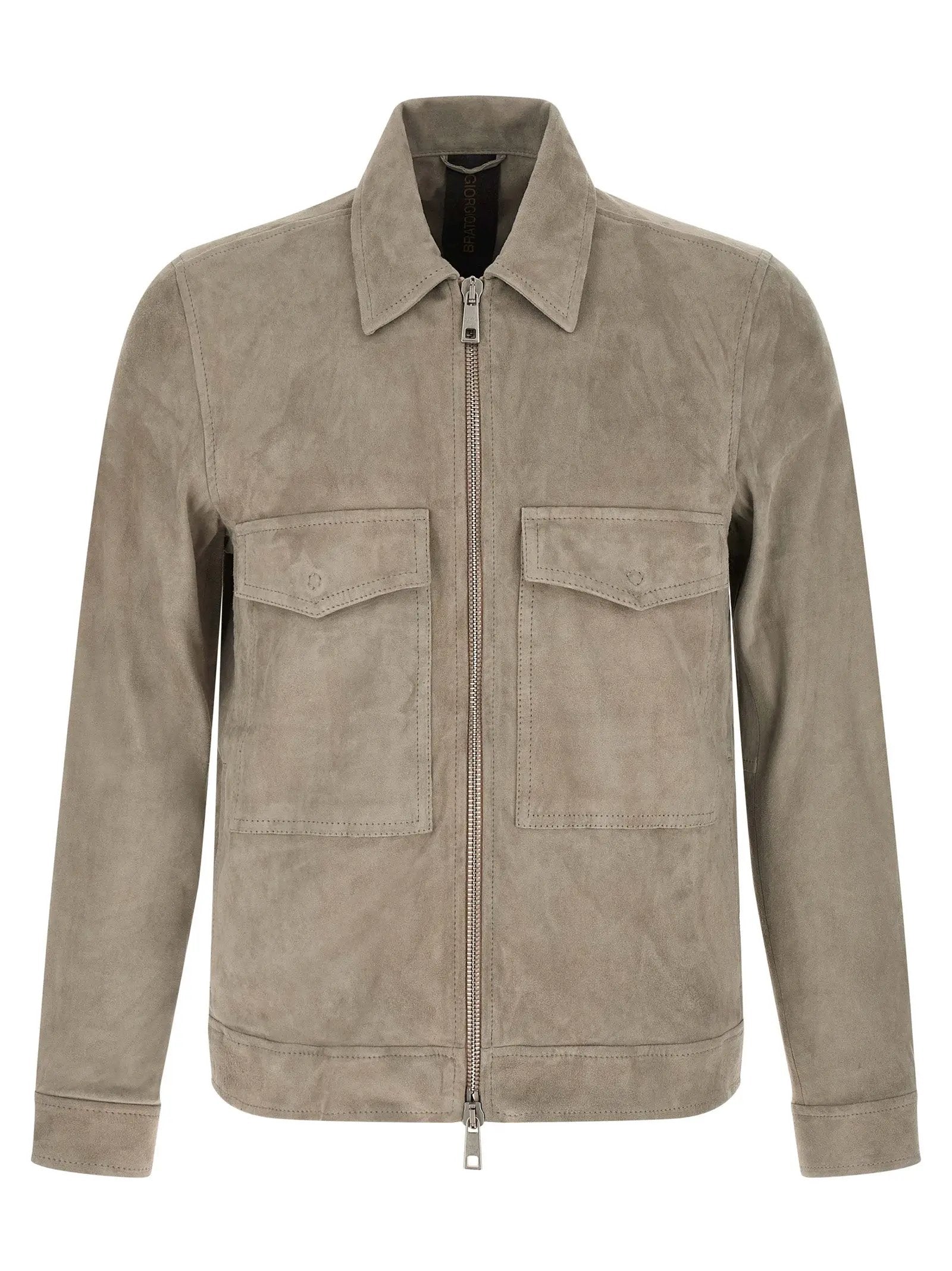 GIORGIO BRATO Gray Lamb Leather Leather Jacket