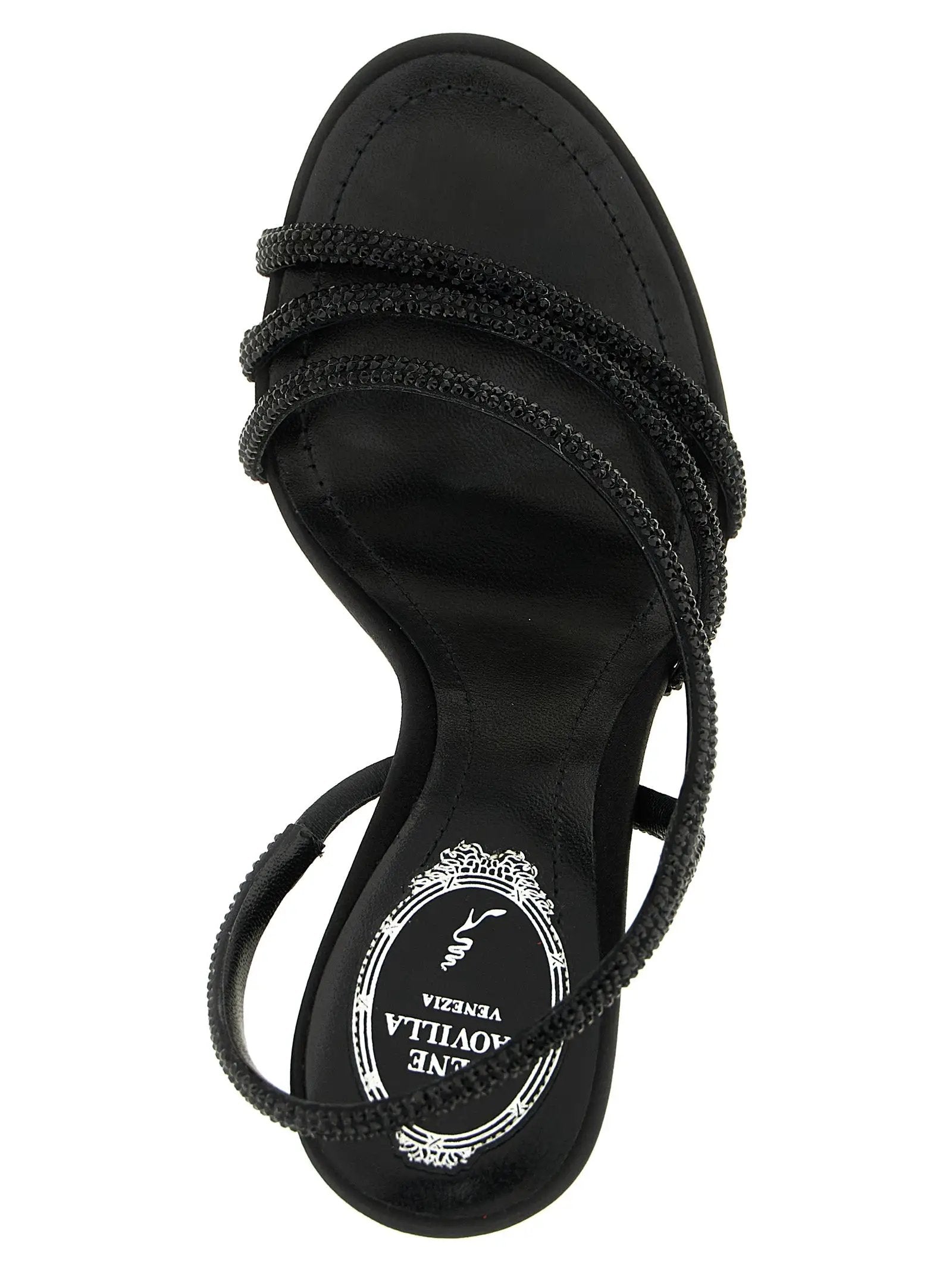 RENE CAOVILLA Black Viscose Stiletto Heel Sandals