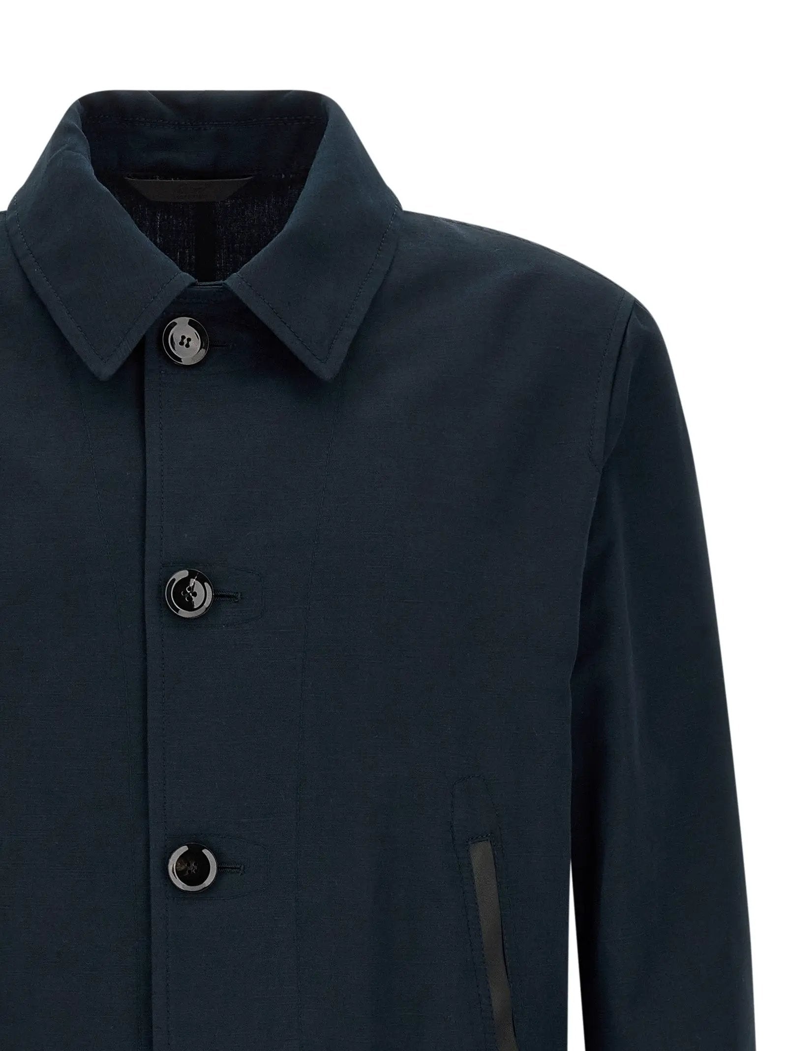 Brioni Blue Linen Full-Length Jacket
