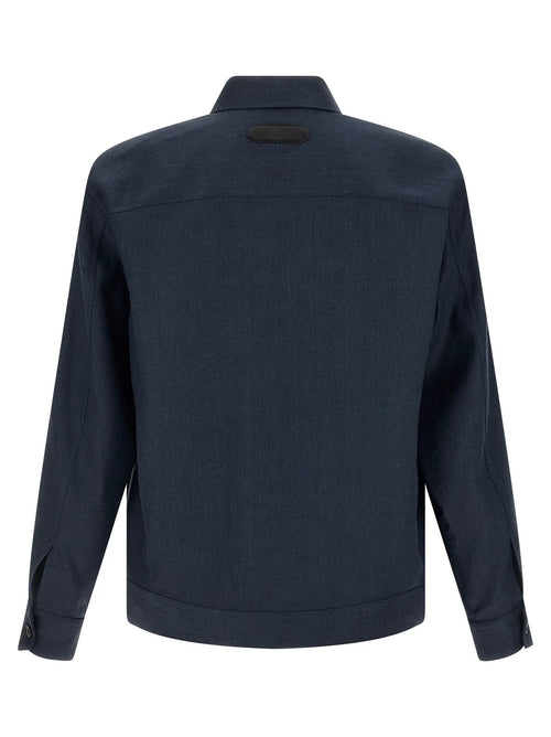 Veste longue Brioni en lin bleu