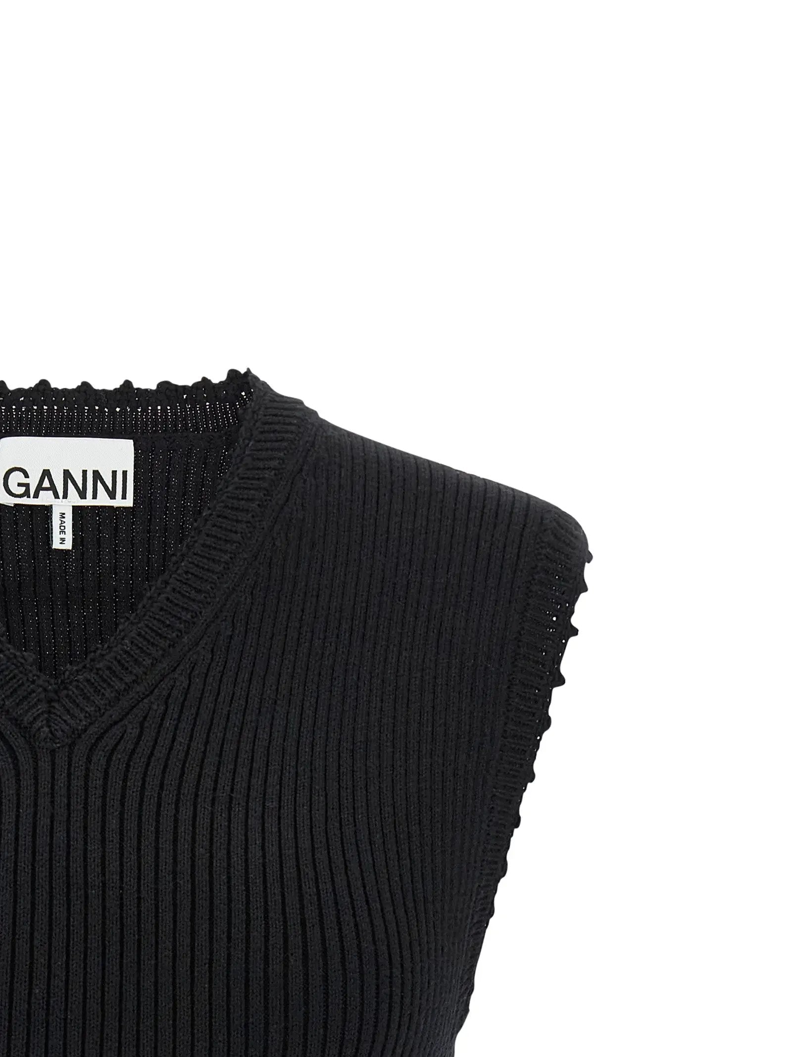 Ganni Black Organic Cotton Sleeveless Jacket