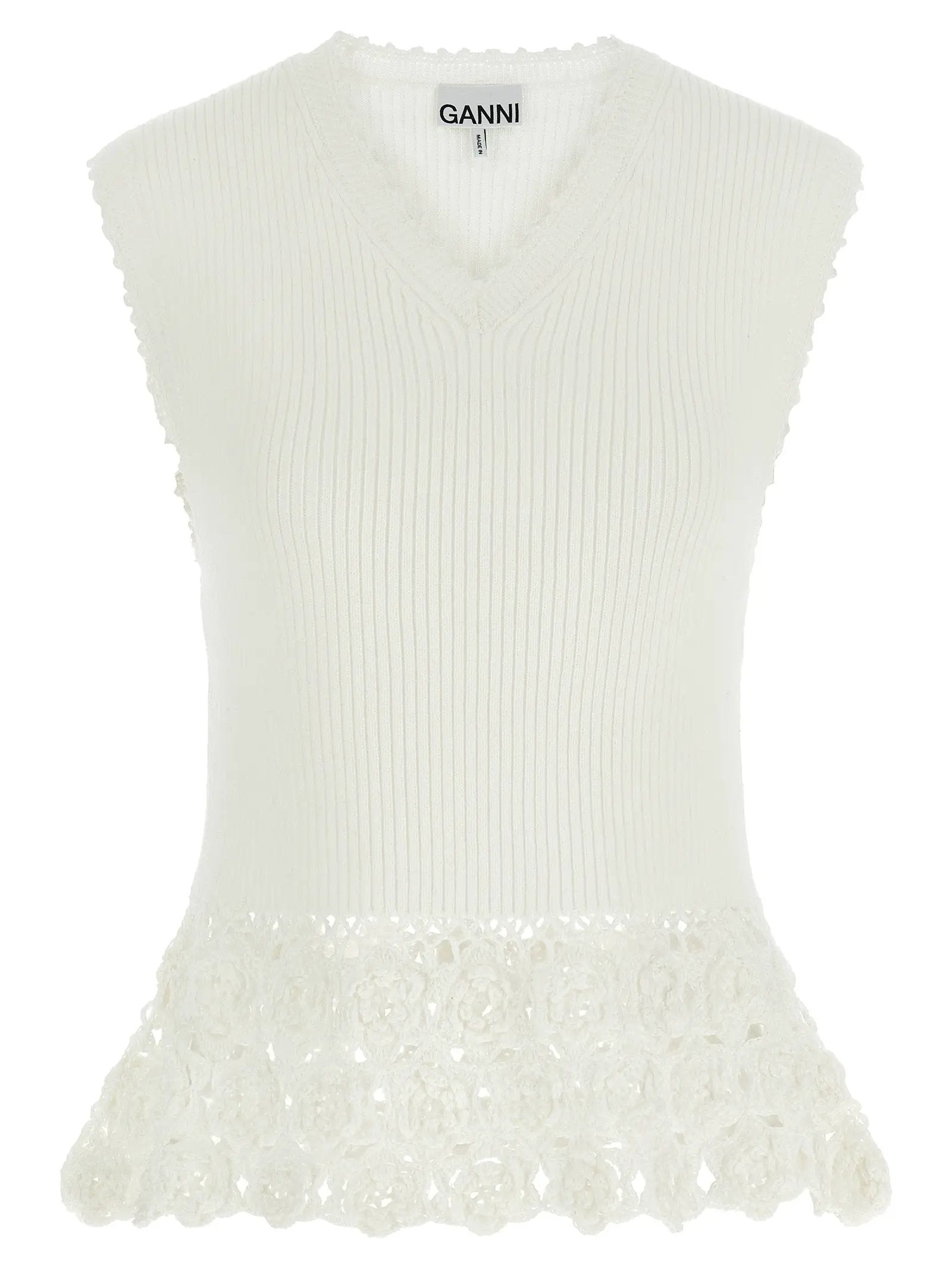 Ganni White Organic Cotton Sleeveless Jacket
