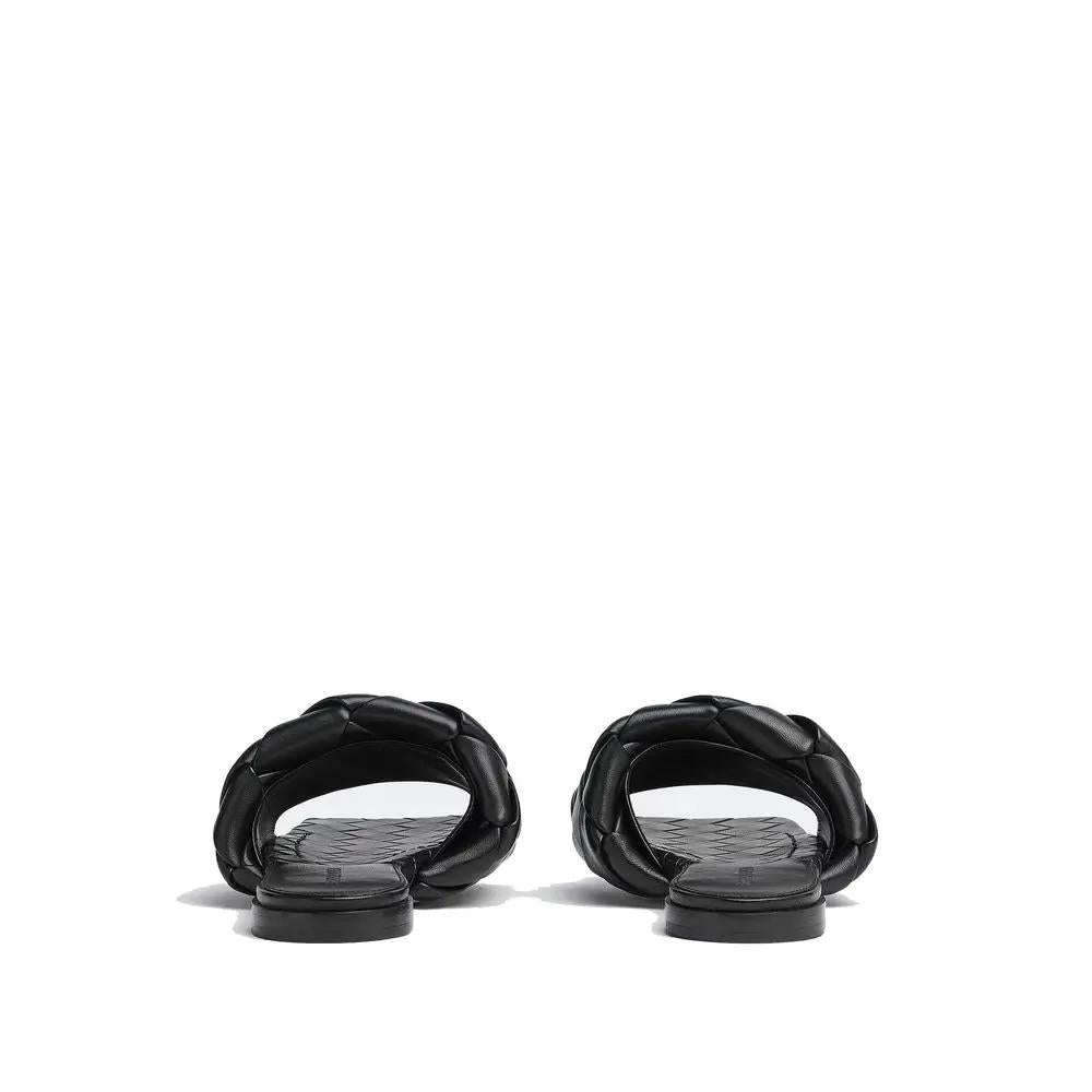 Bottega Veneta Black Lamb Leather Flat Sandals