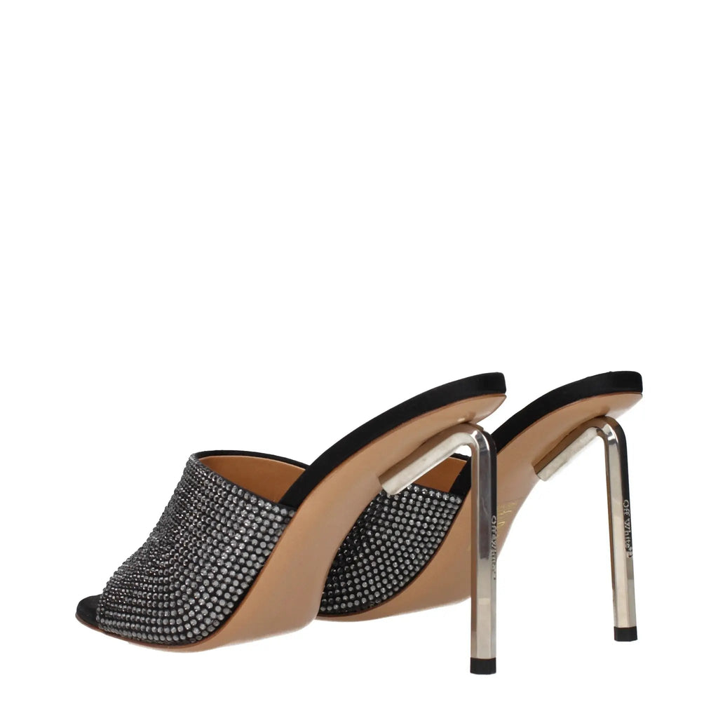 Off-White Black Satin Stiletto Heel Sandals