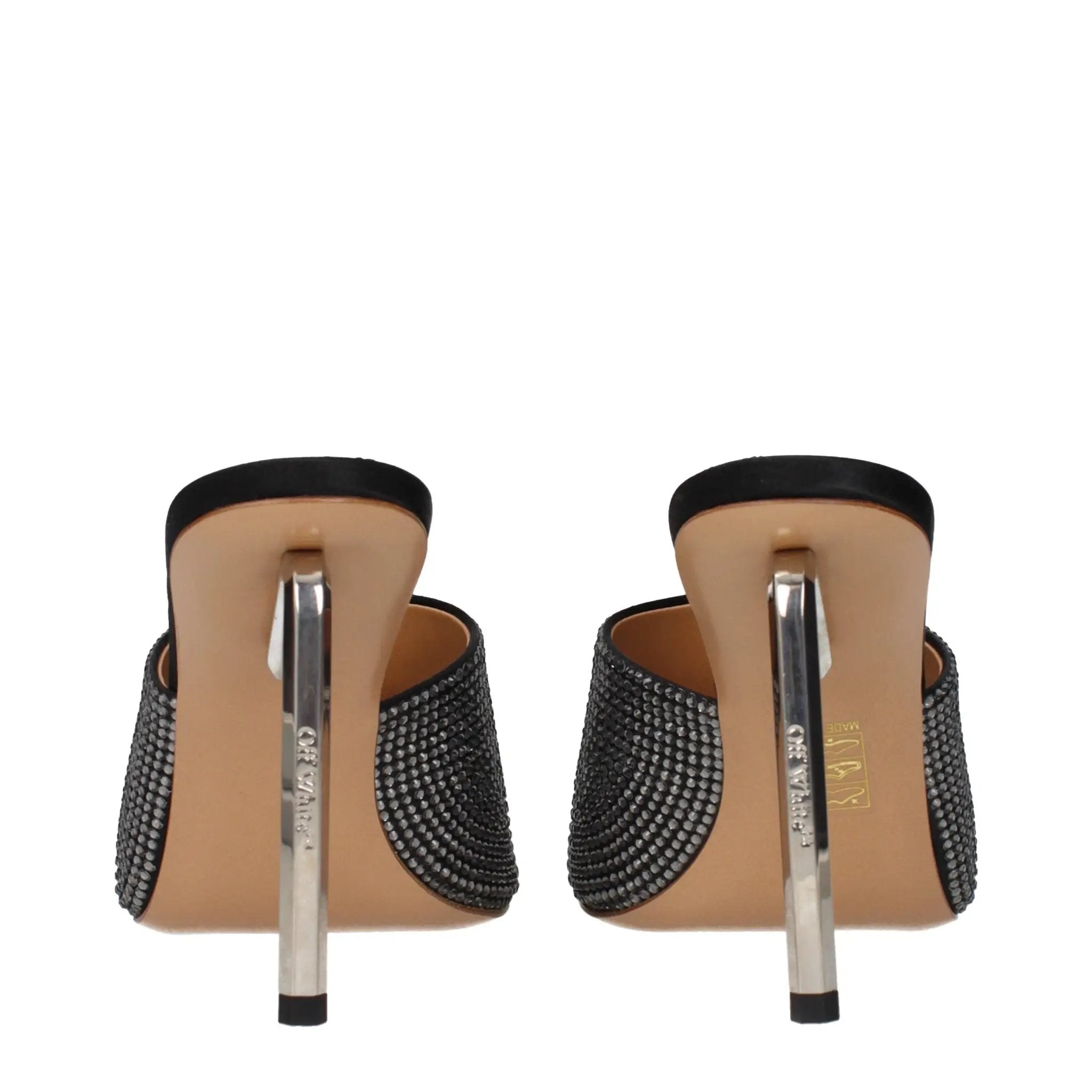 Off-White Black Satin Stiletto Heel Sandals