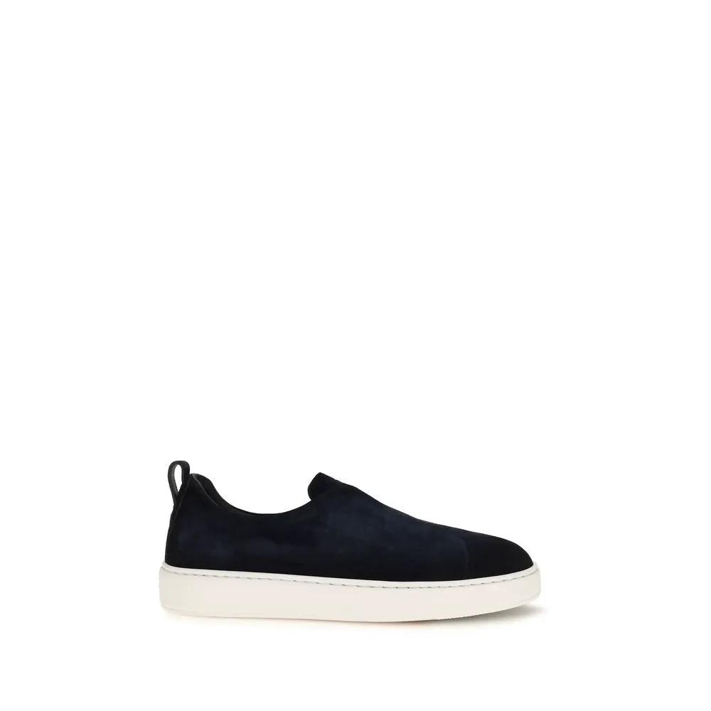 Santoni Blue Calf Leather Bos Taurus Sneakers