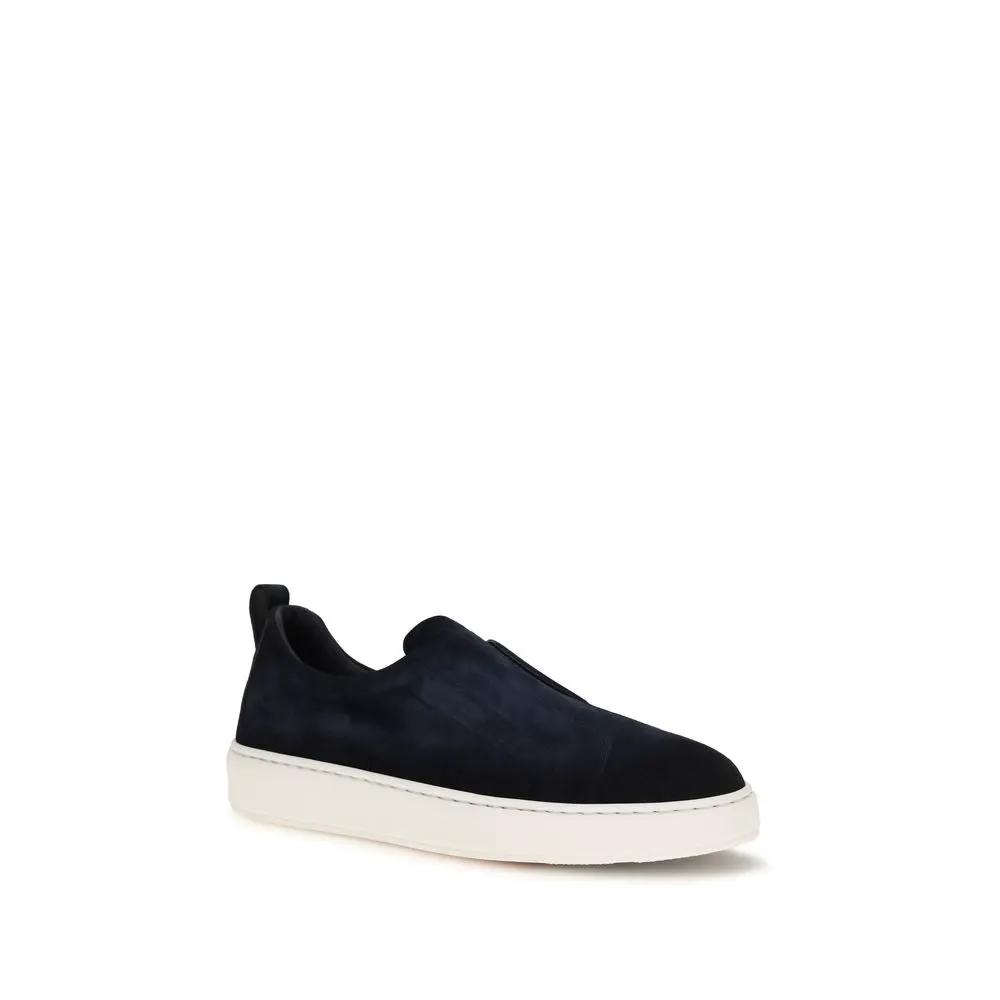 Santoni Blue Calf Leather Bos Taurus Sneakers