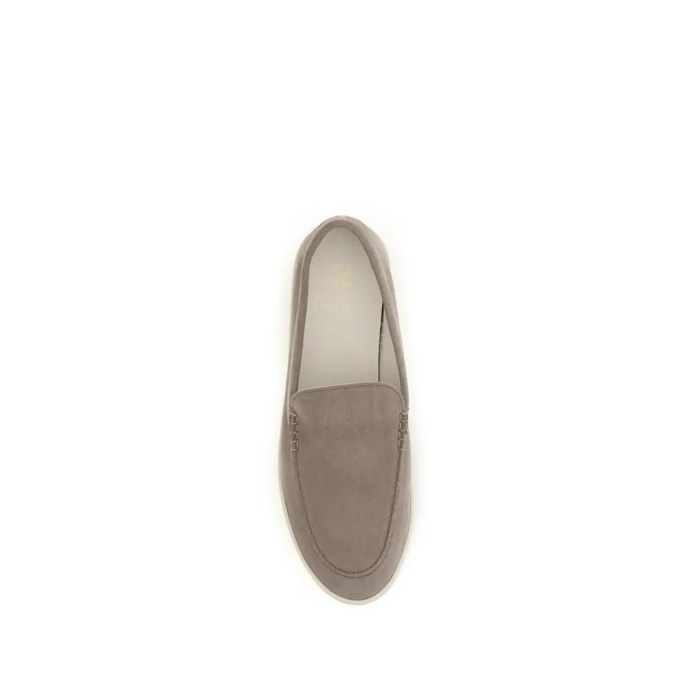 Brunello Cucinelli Gray Calf Leather Bos Taurus Slip-On Loafers