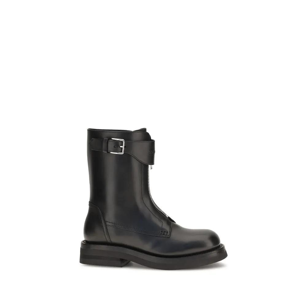 Alexander McQueen Black Calf Leather Bos Taurus Lace-Up Boots