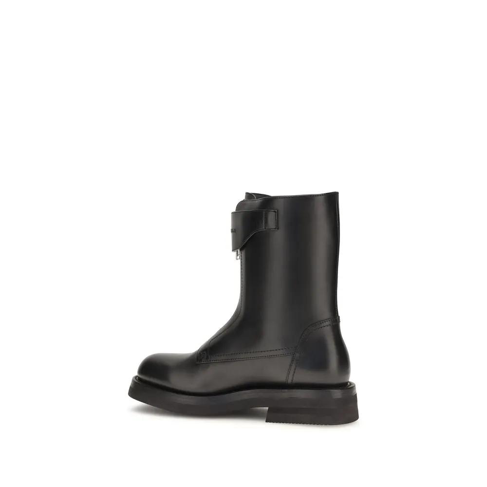 Alexander McQueen Black Calf Leather Bos Taurus Lace-Up Boots