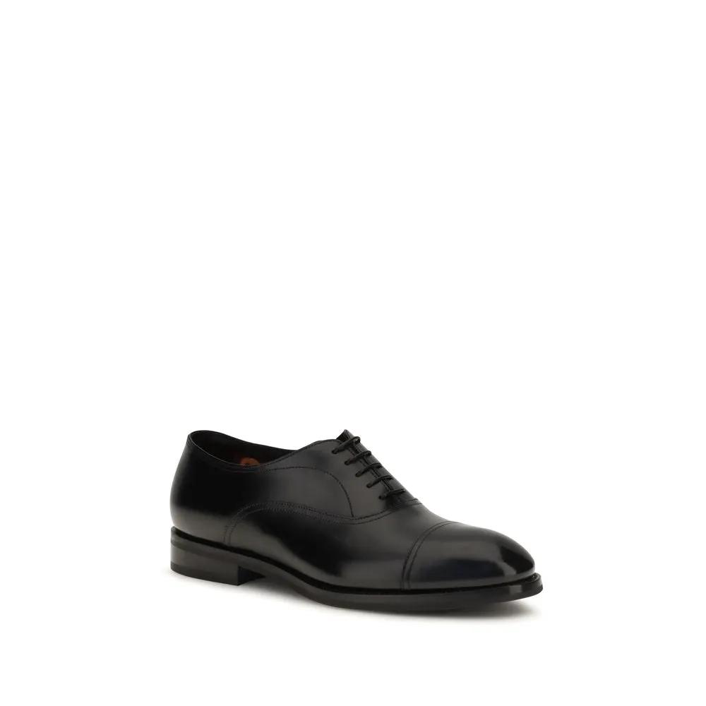 Santoni Black Calf Leather Bos Taurus Oxfords And Derbies