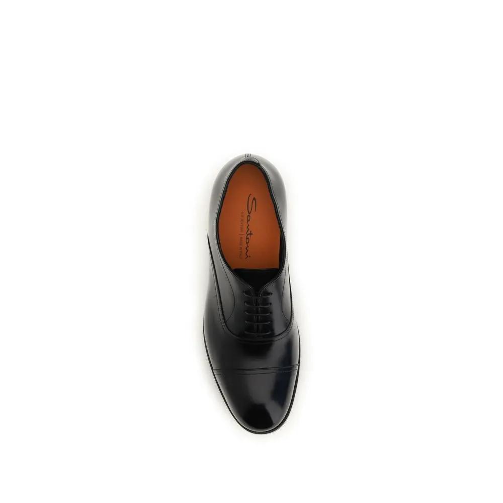 Santoni Black Calf Leather Bos Taurus Oxfords And Derbies