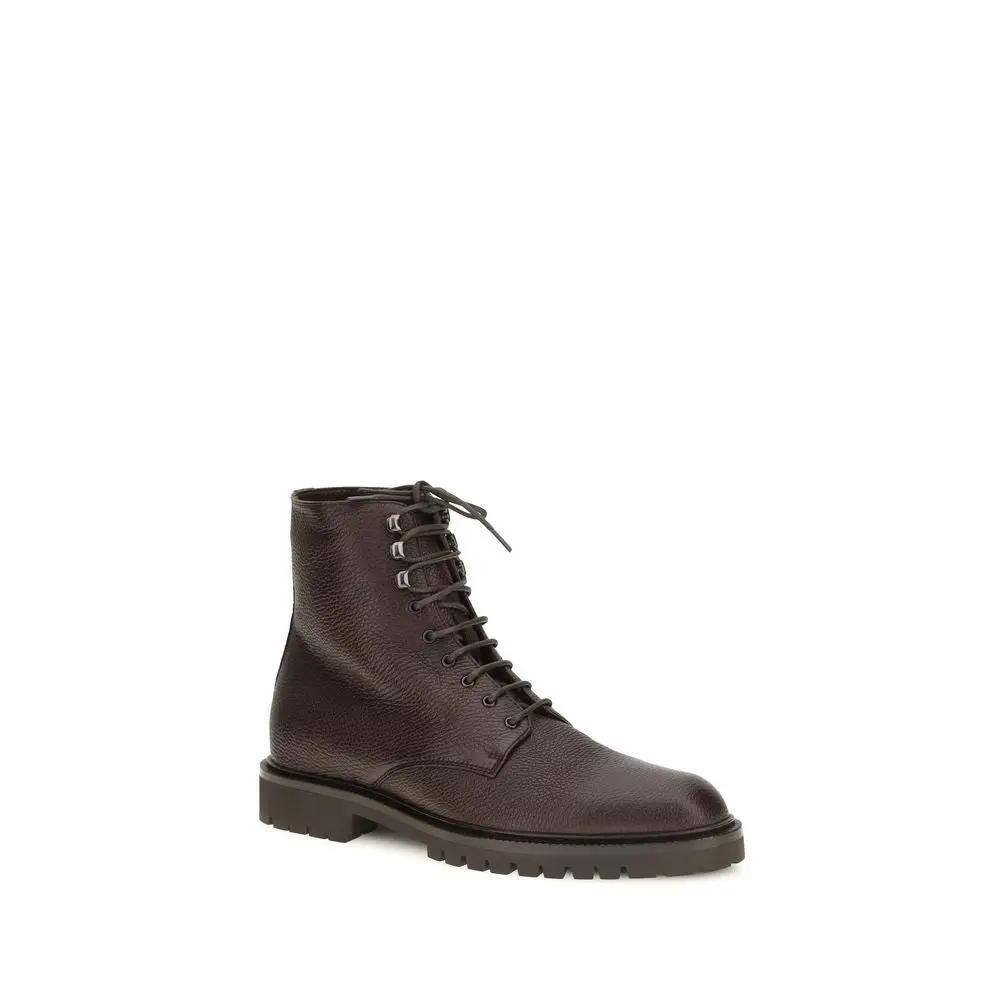 Bottes à lacets Brunello Cucinelli Bos Taurus en cuir de veau marron