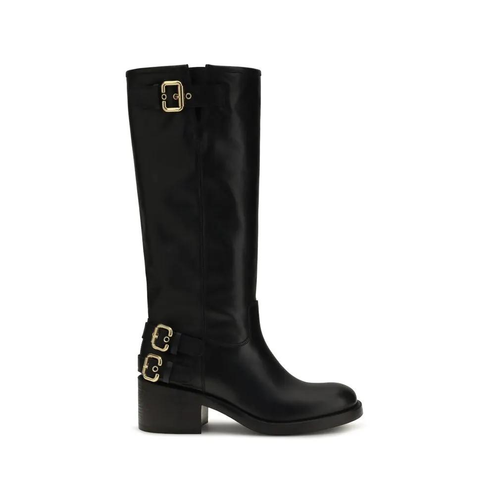 Bottes plates Chloé en cuir de veau noir Bos Taurus