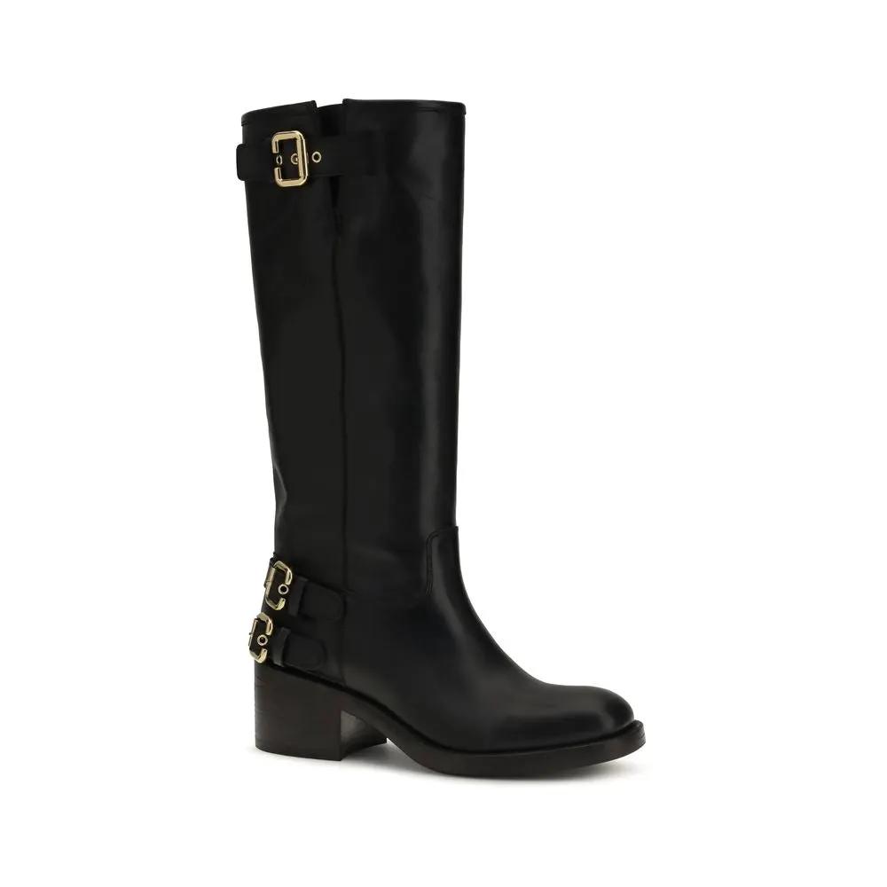 Bottes plates Chloé en cuir de veau noir Bos Taurus