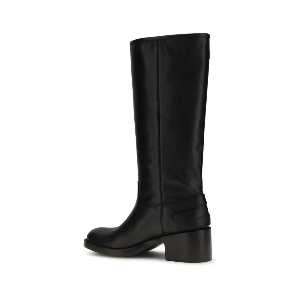 Bottes plates Chloé en cuir de veau noir Bos Taurus