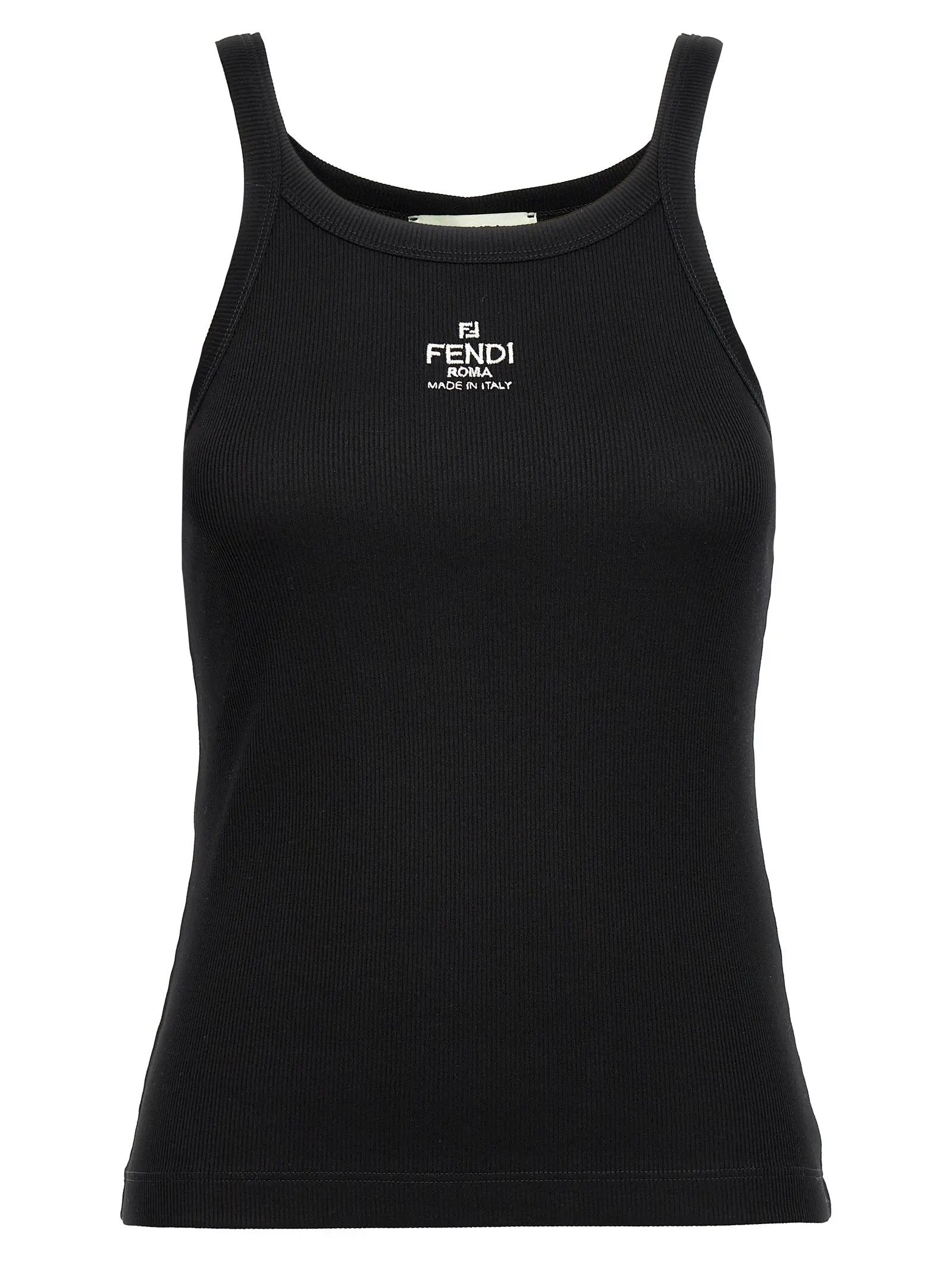 Fendi Black Cotton Sleeveles T-Shirt
