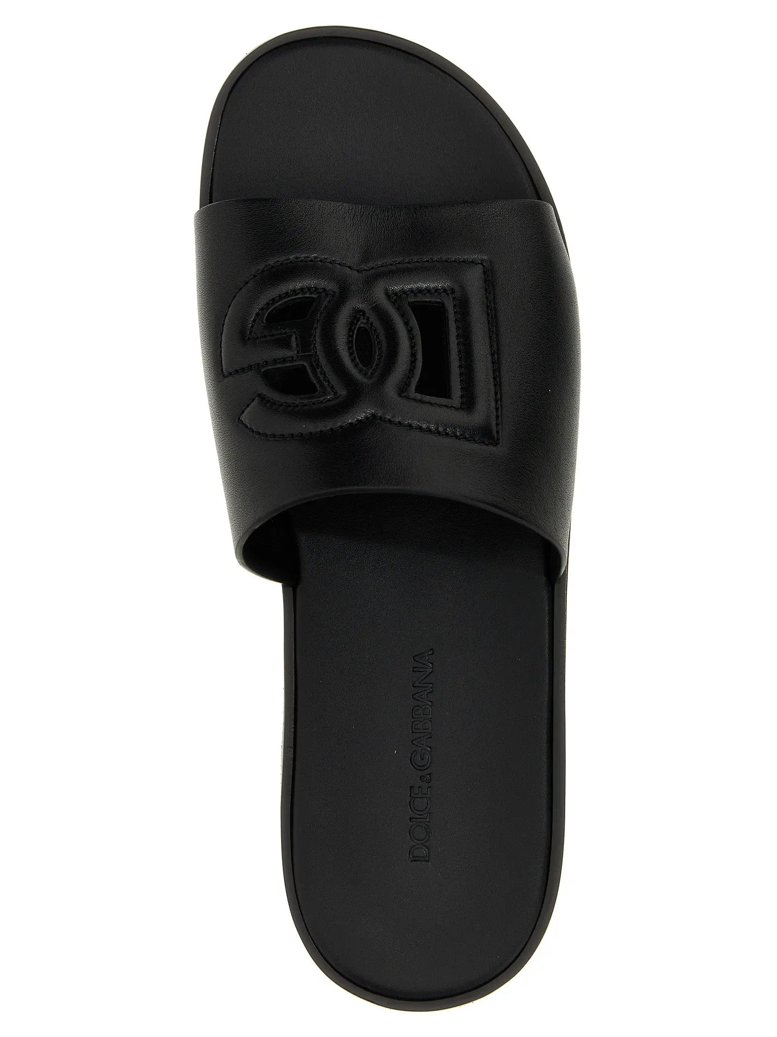 Claquettes en cuir noir Dolce & Gabbana