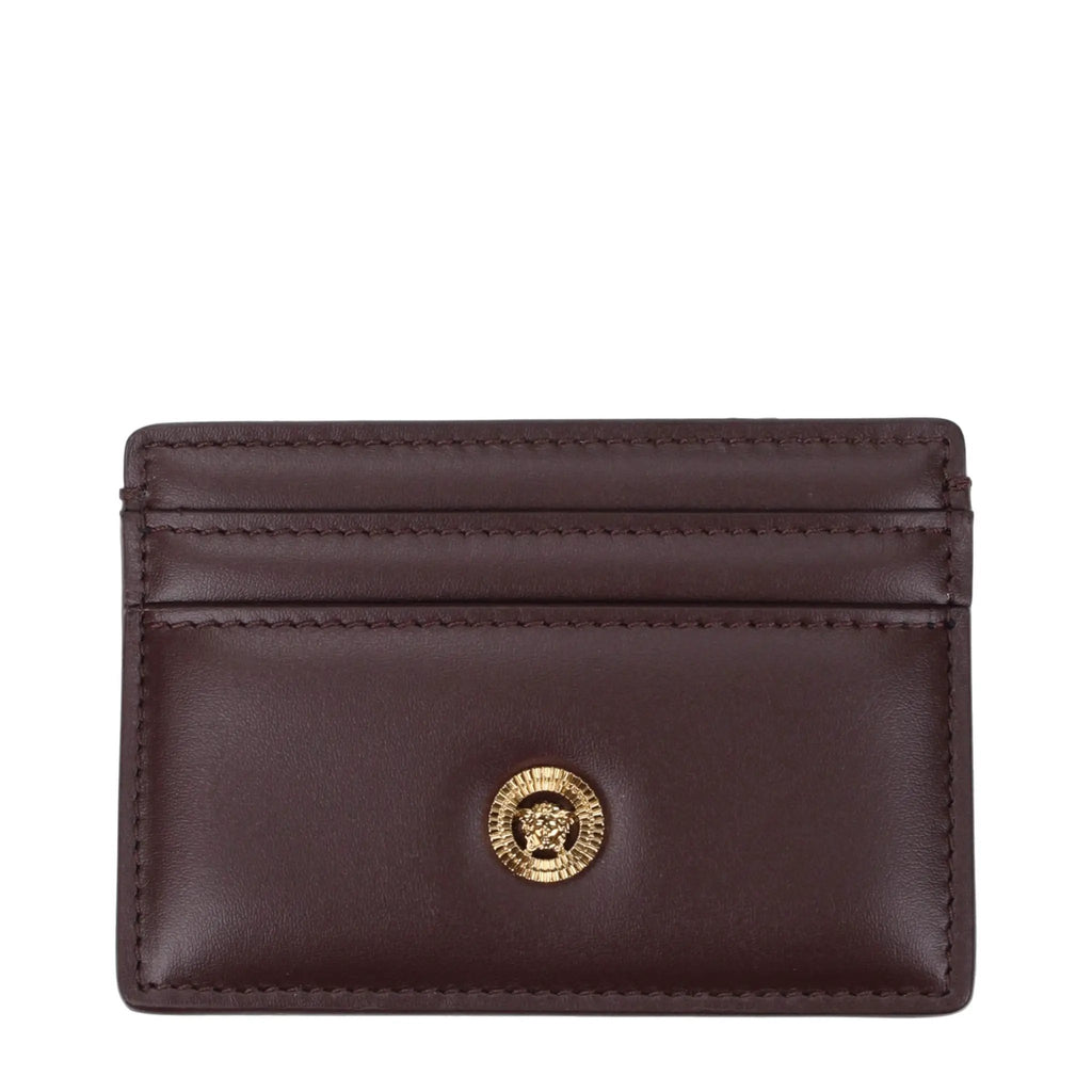 Étui à cartes en cuir marron Versace