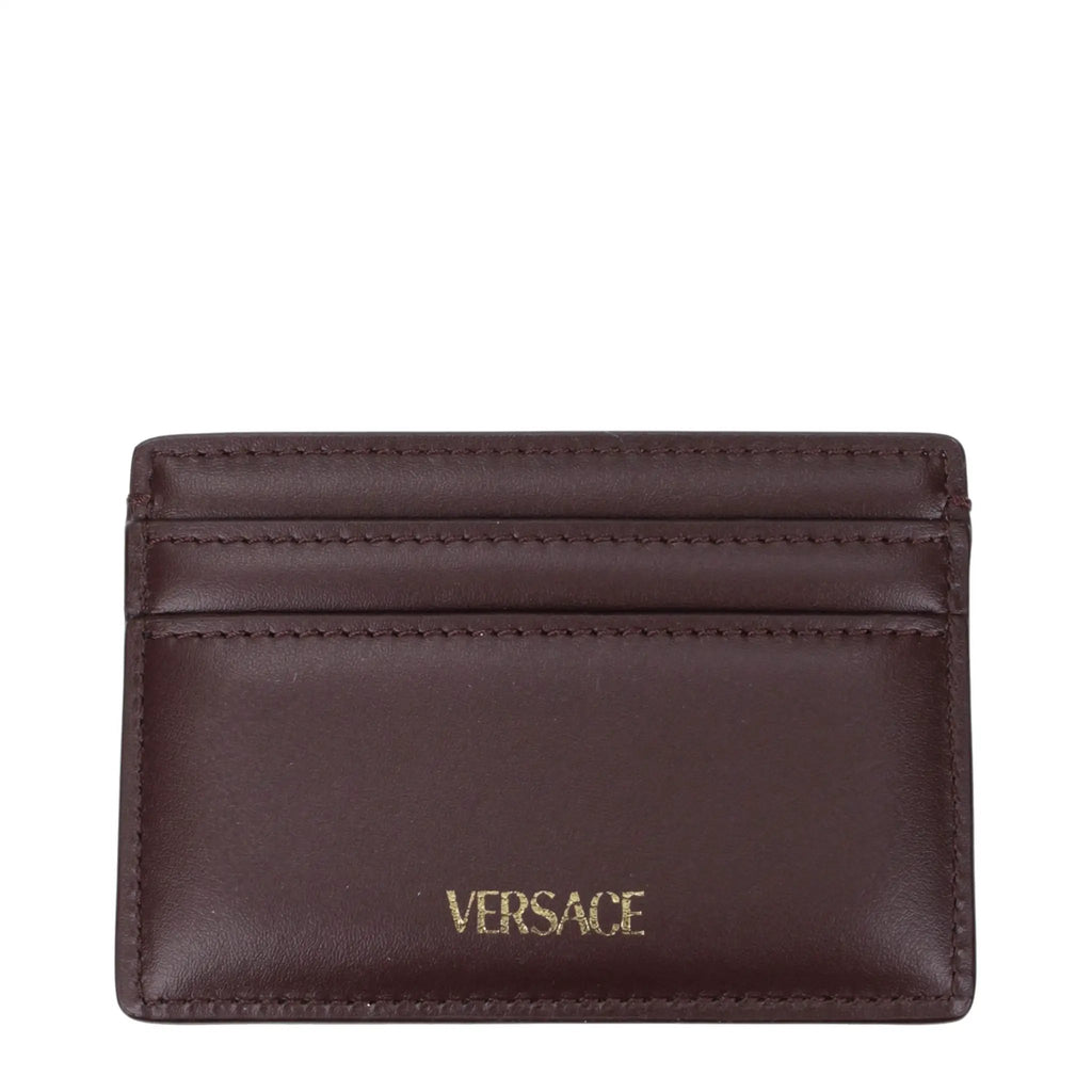Étui à cartes en cuir marron Versace