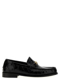 Versace Black Velvet Leather Slip-On Loafers