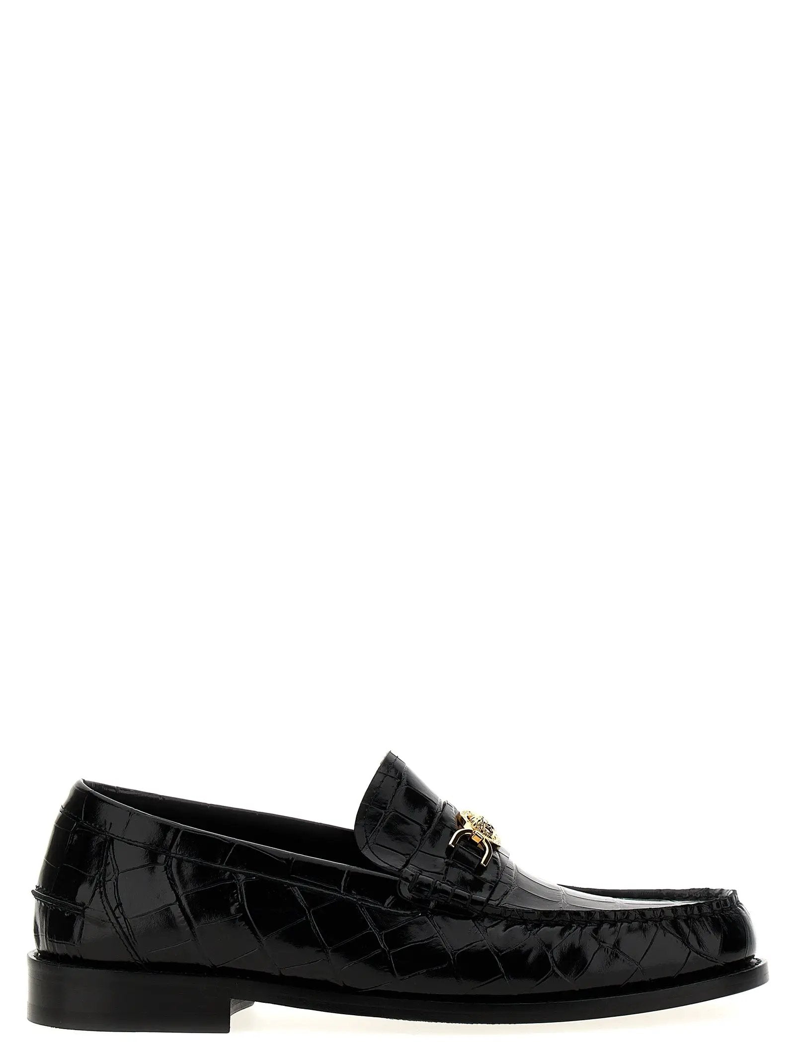 Versace Black Velvet Leather Slip-On Loafers