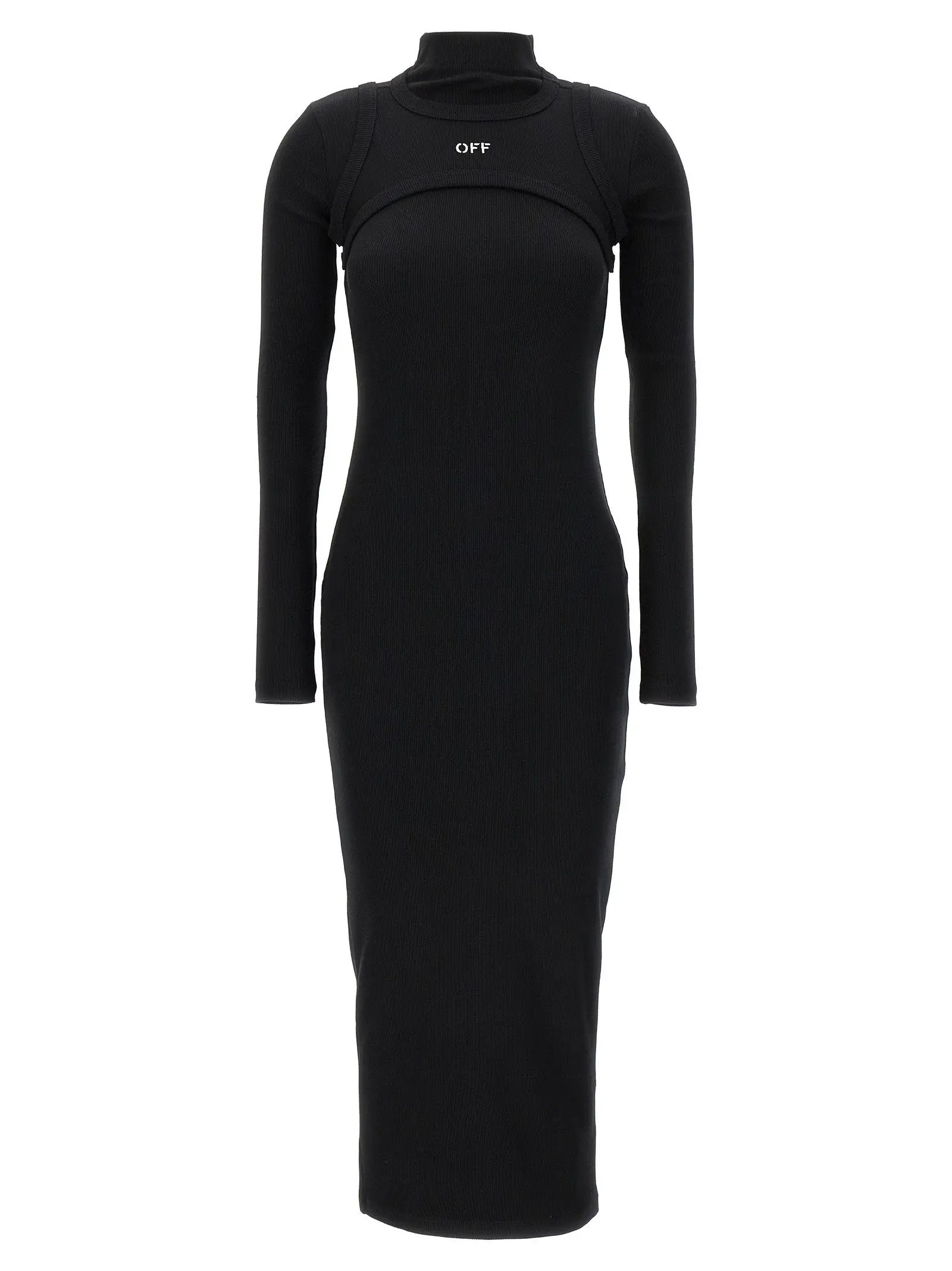 Off-White Black Cotton Midi Dress