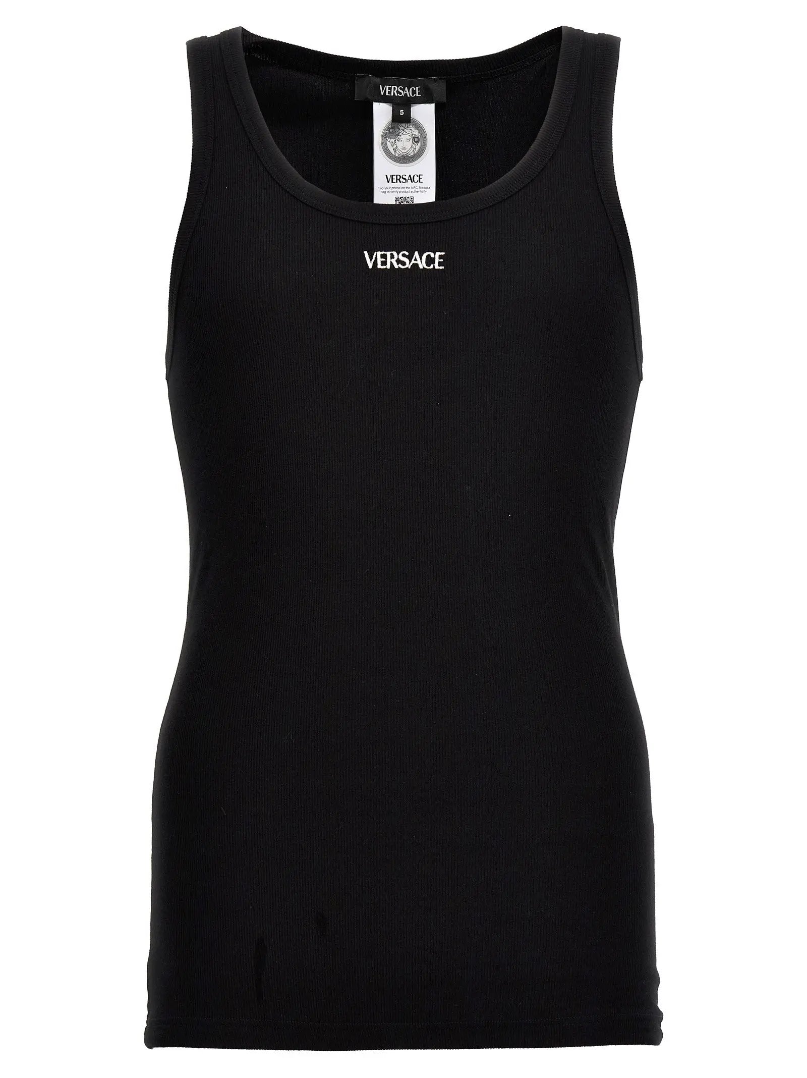 Versace Black Cotton Sleeveles T-Shirt