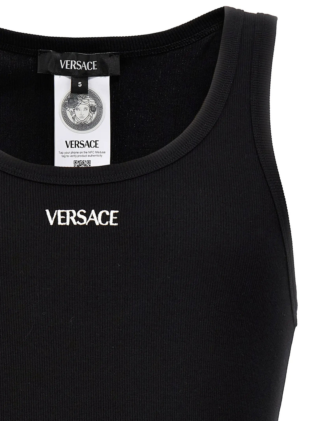 Versace Black Cotton Sleeveles T-Shirt