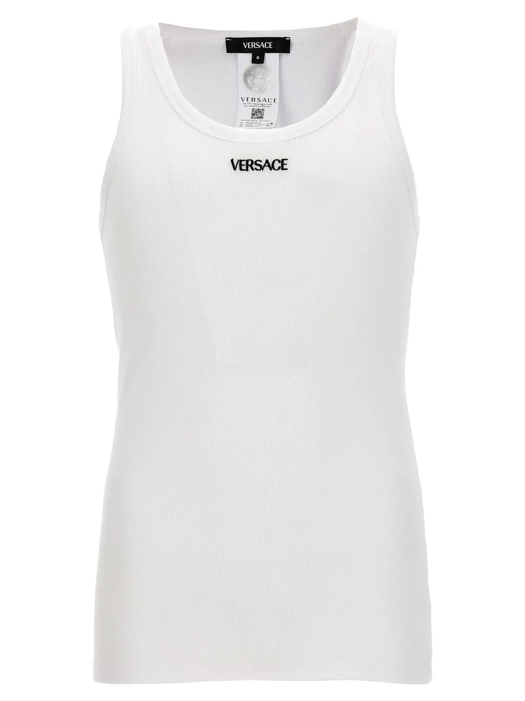 Versace White Cotton Sleeveles T-Shirt