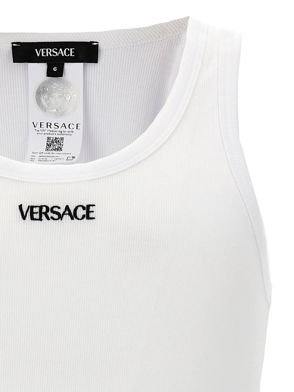 Versace White Cotton Sleeveles T-Shirt