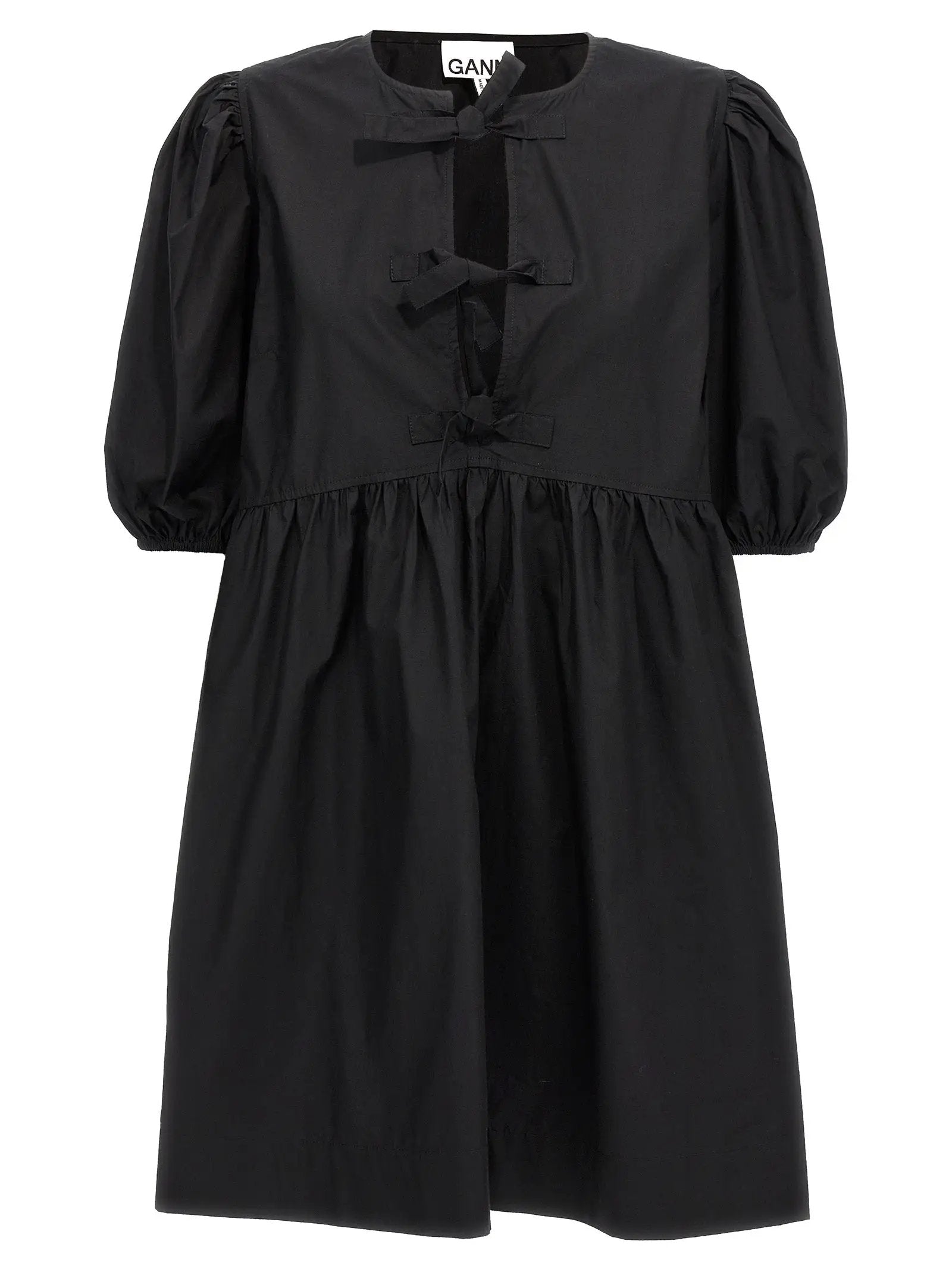 Ganni Black Cotton Short Dress