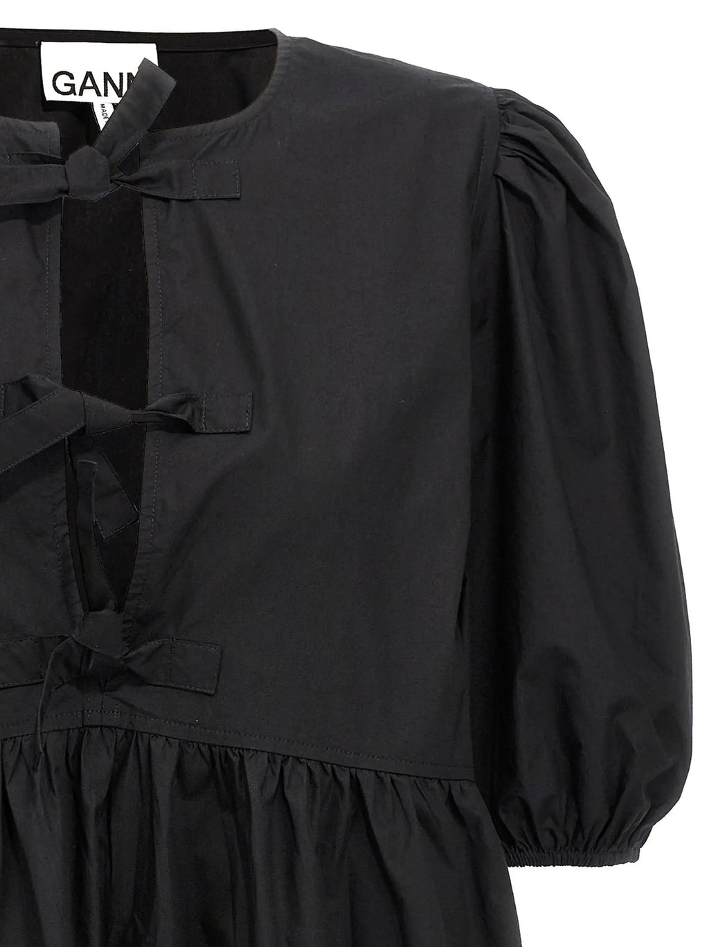 Ganni Black Cotton Short Dress