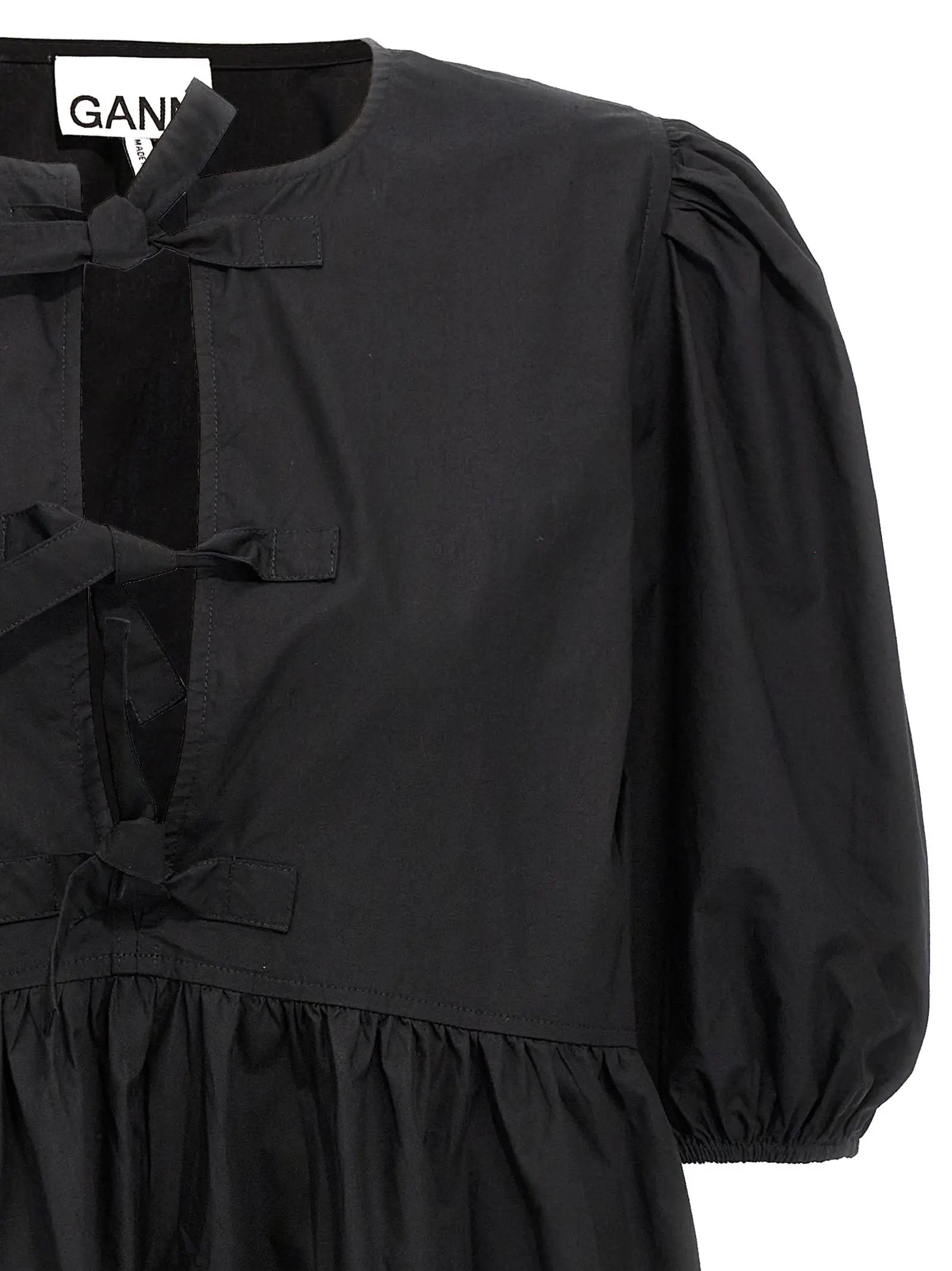 Ganni Black Cotton Short Dress