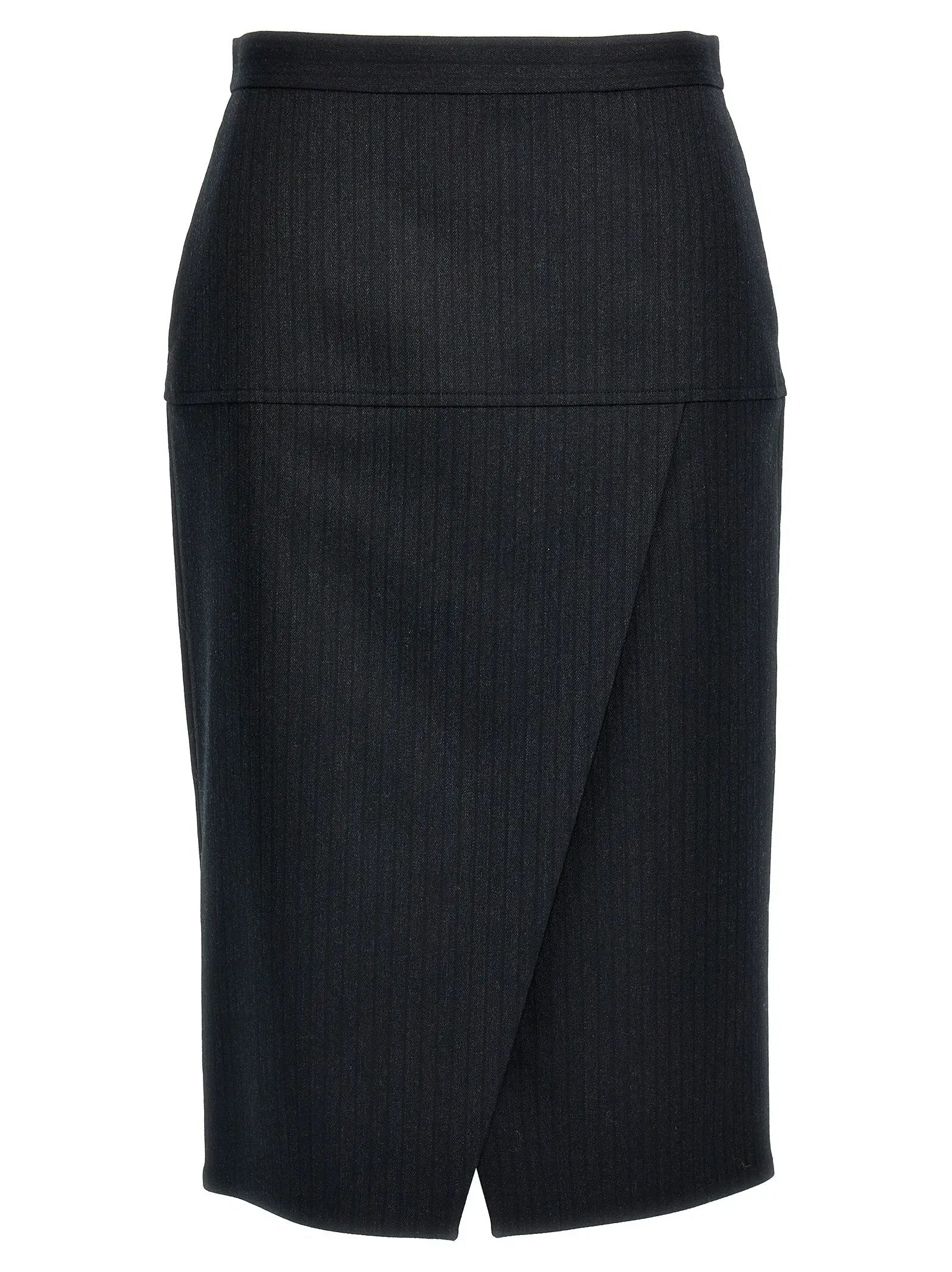 Fendi Gray Virgin Wool Midi Skirt