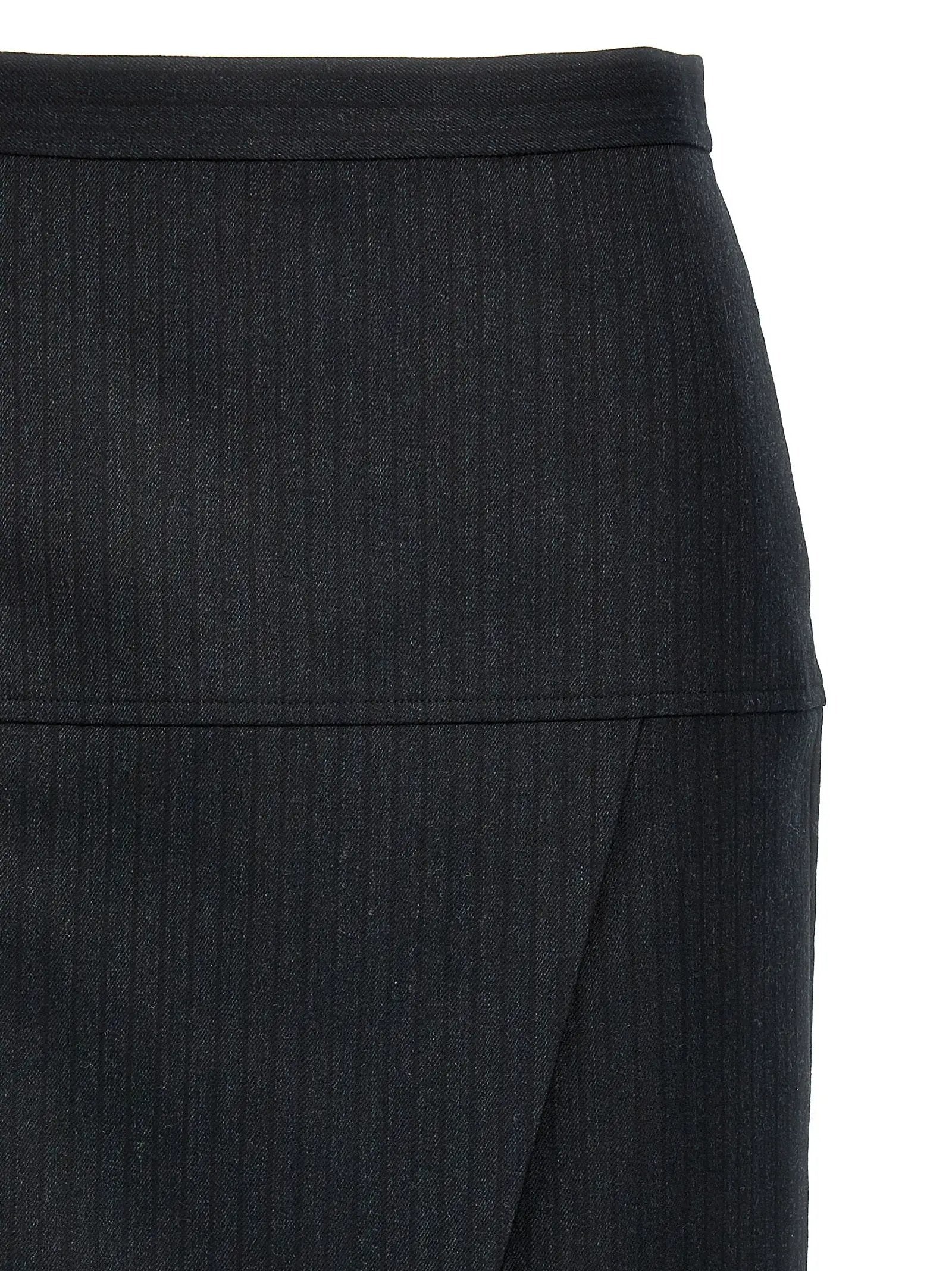 Fendi Gray Virgin Wool Midi Skirt