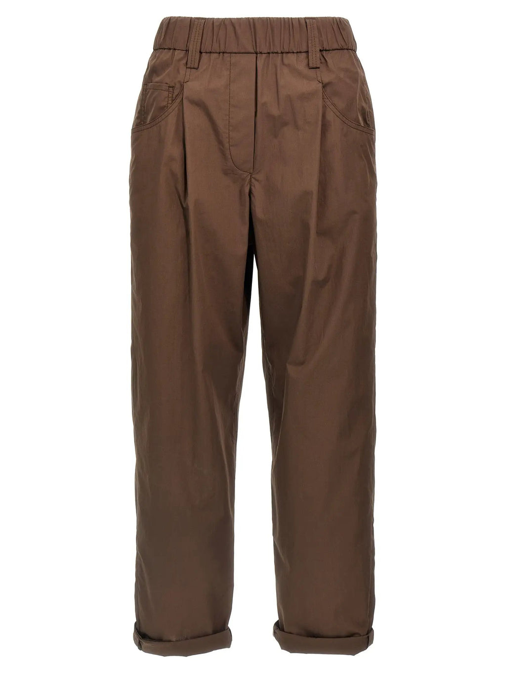 Pantalon décontracté en coton marron Brunello Cucinelli