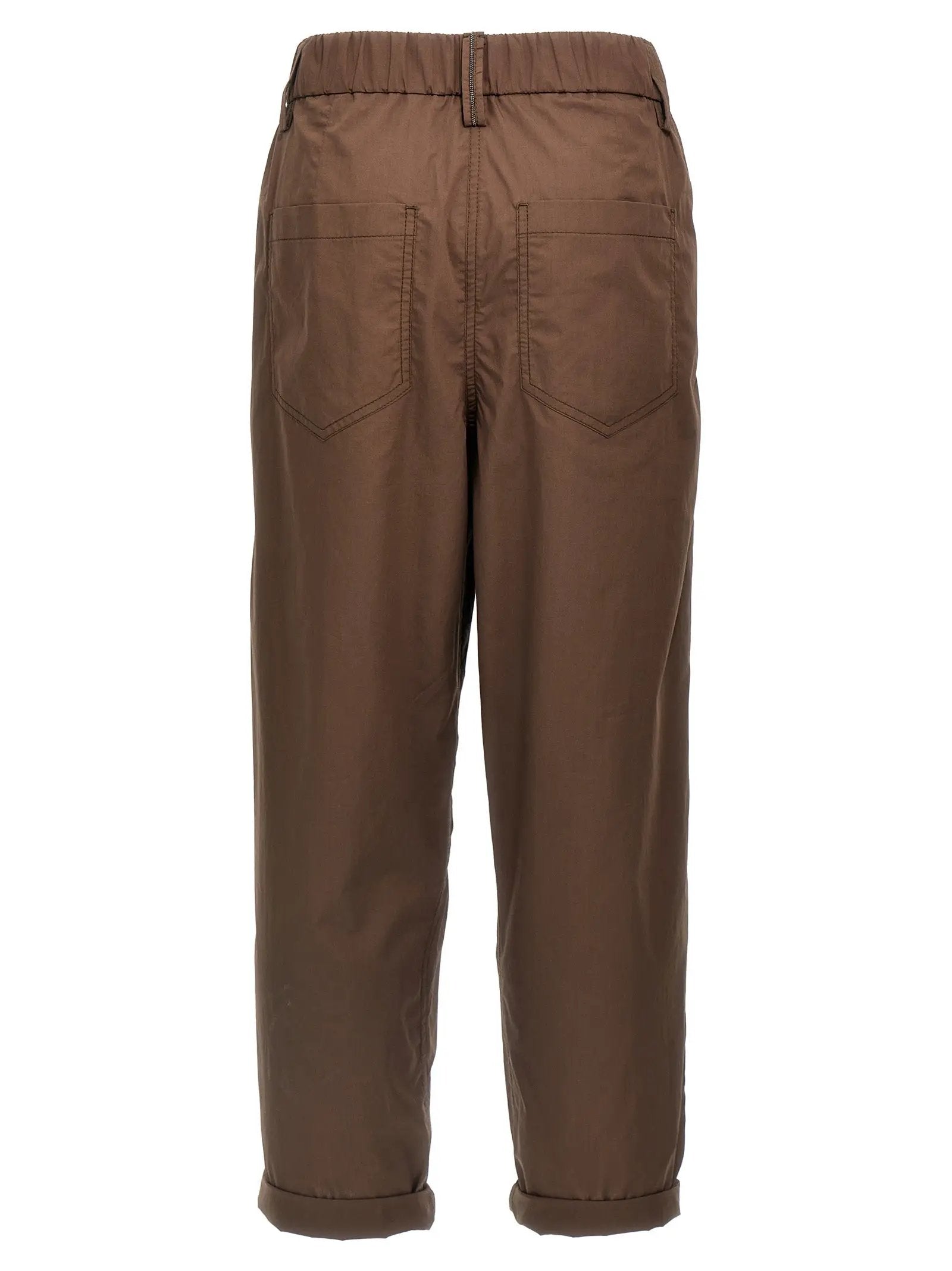 Pantalon décontracté en coton marron Brunello Cucinelli